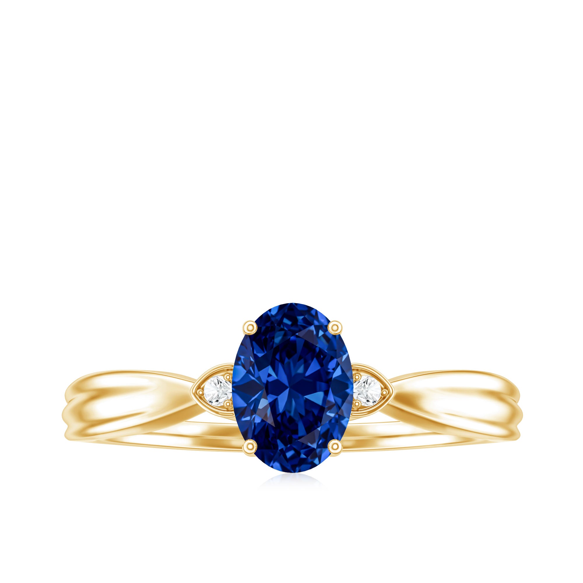 Certified 1 Carat Oval Lab Grown Blue Sapphire Solitaire Engagement Ring with Diamond AAAA - Rosec Jewels