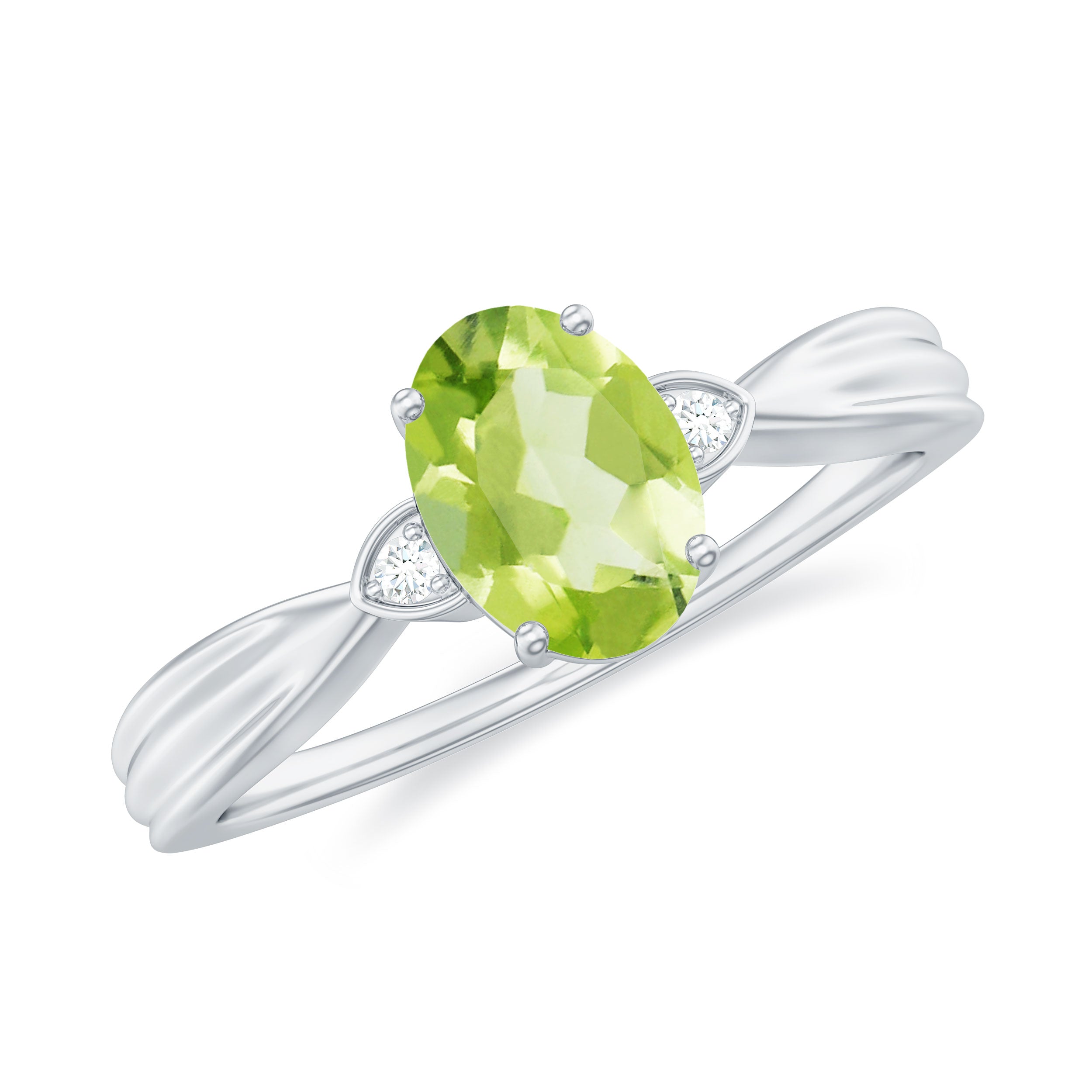 Oval Cut Peridot Solitaire Ring with Diamond