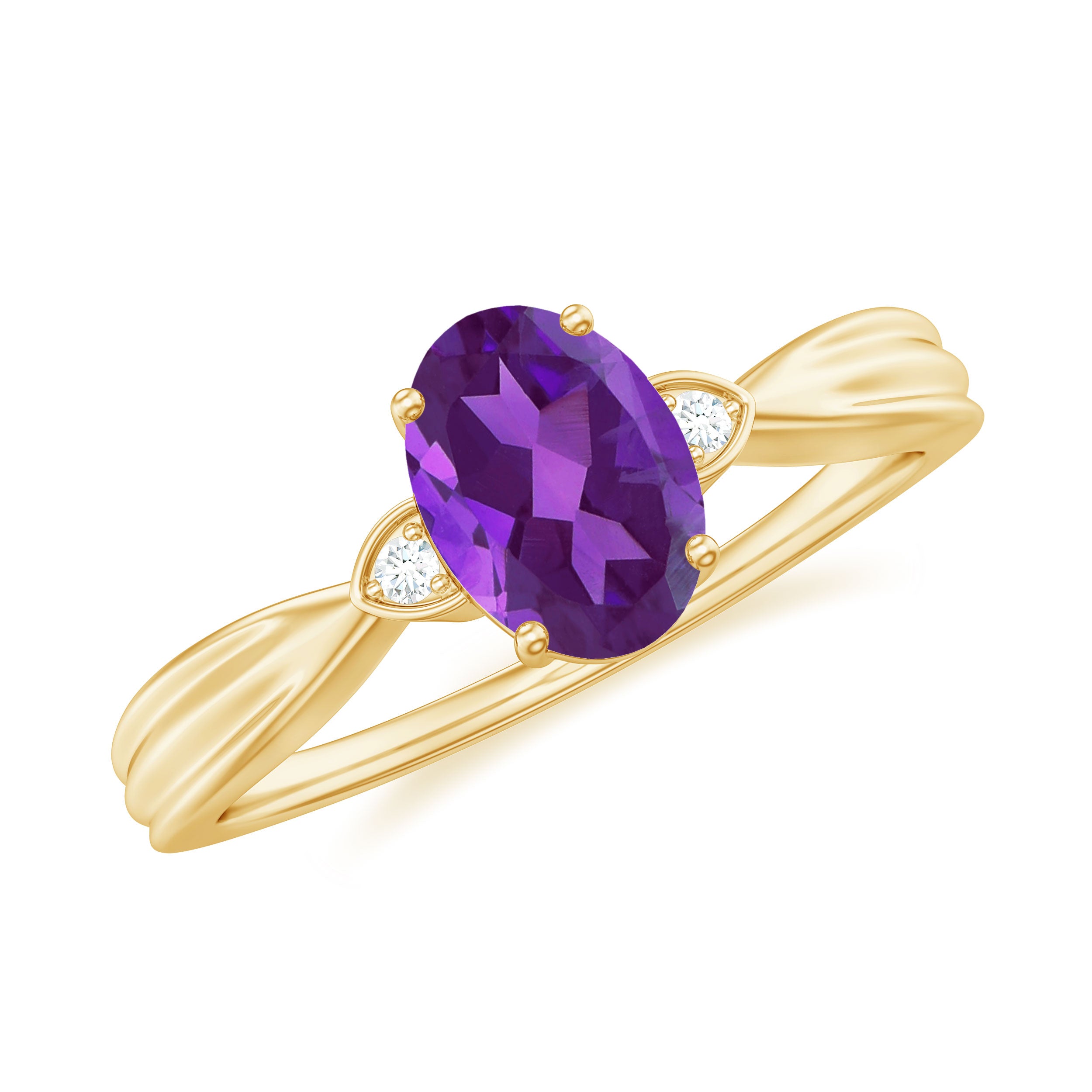 1 Carat Amethyst Oval Engagement Ring with Diamond AAA - Rosec Jewels