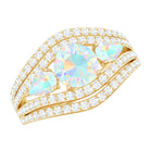 3 Stone Ethiopian Opal Cocktail Statement Ring with Moissanite Ethiopian Opal - ( AAA ) - Quality - Rosec Jewels