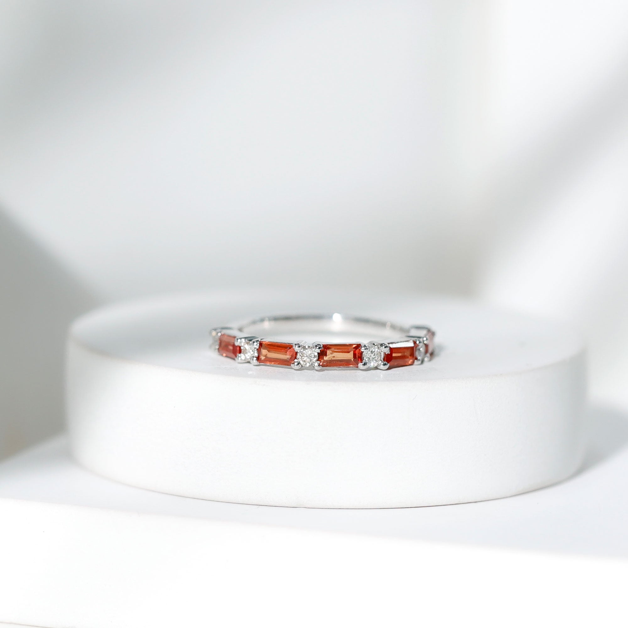 Lab Grown Orange Sapphire and Diamond Half Eternity Stackable Ring AAAA - Rosec Jewels