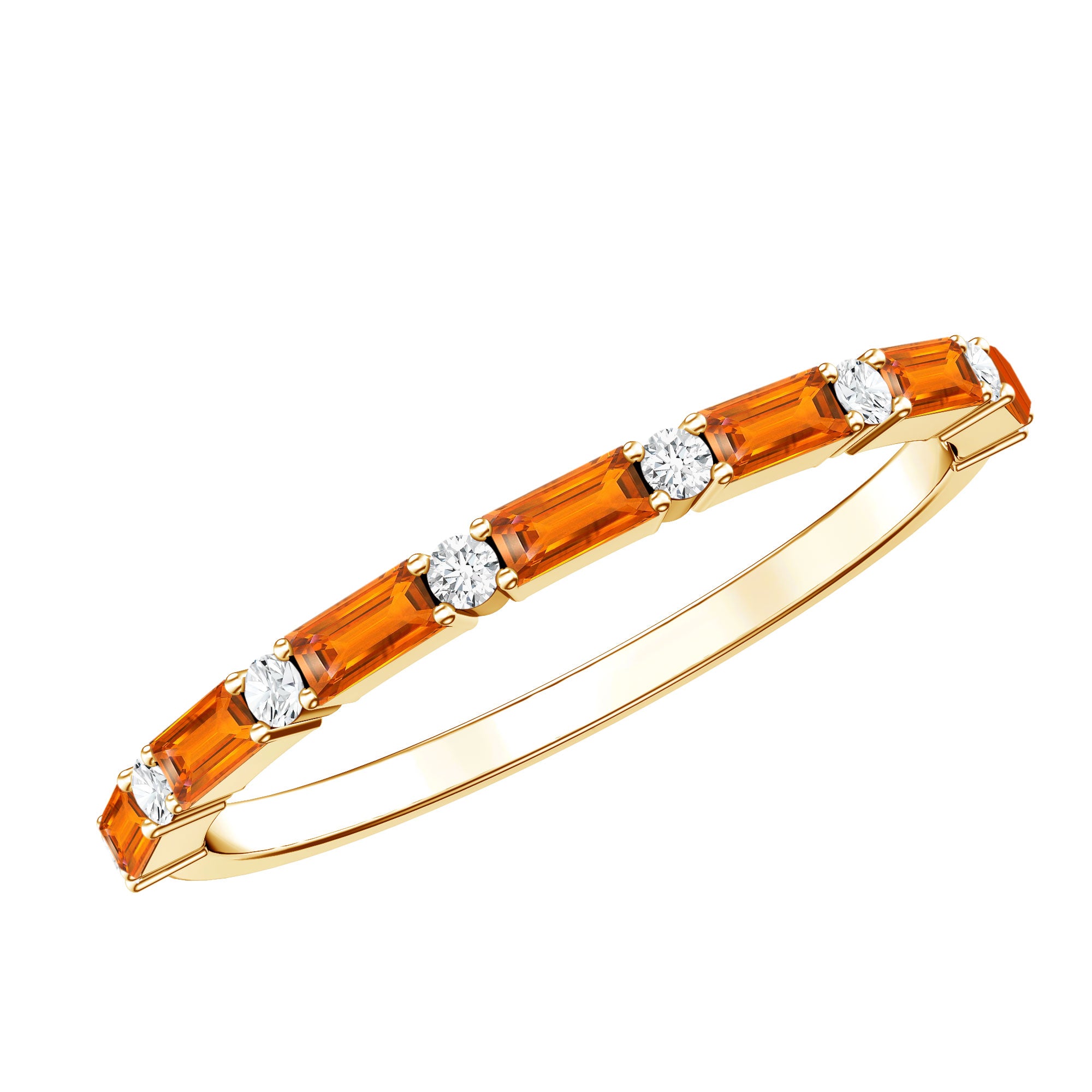 Lab Grown Orange Sapphire and Diamond Half Eternity Stackable Ring AAAA - Rosec Jewels