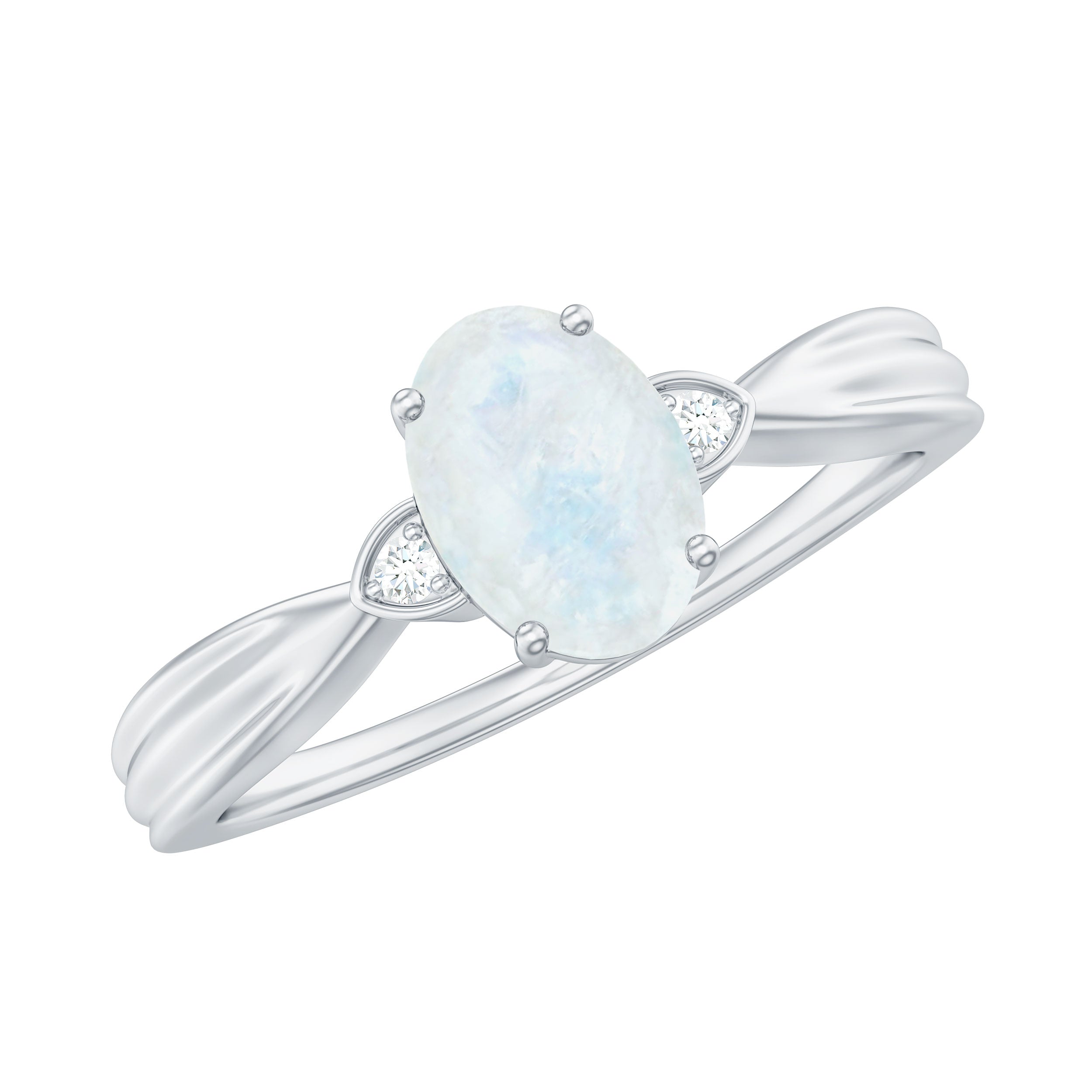 1 CT Oval Cut Moonstone Solitaire Ring with Diamond AAA - Rosec Jewels