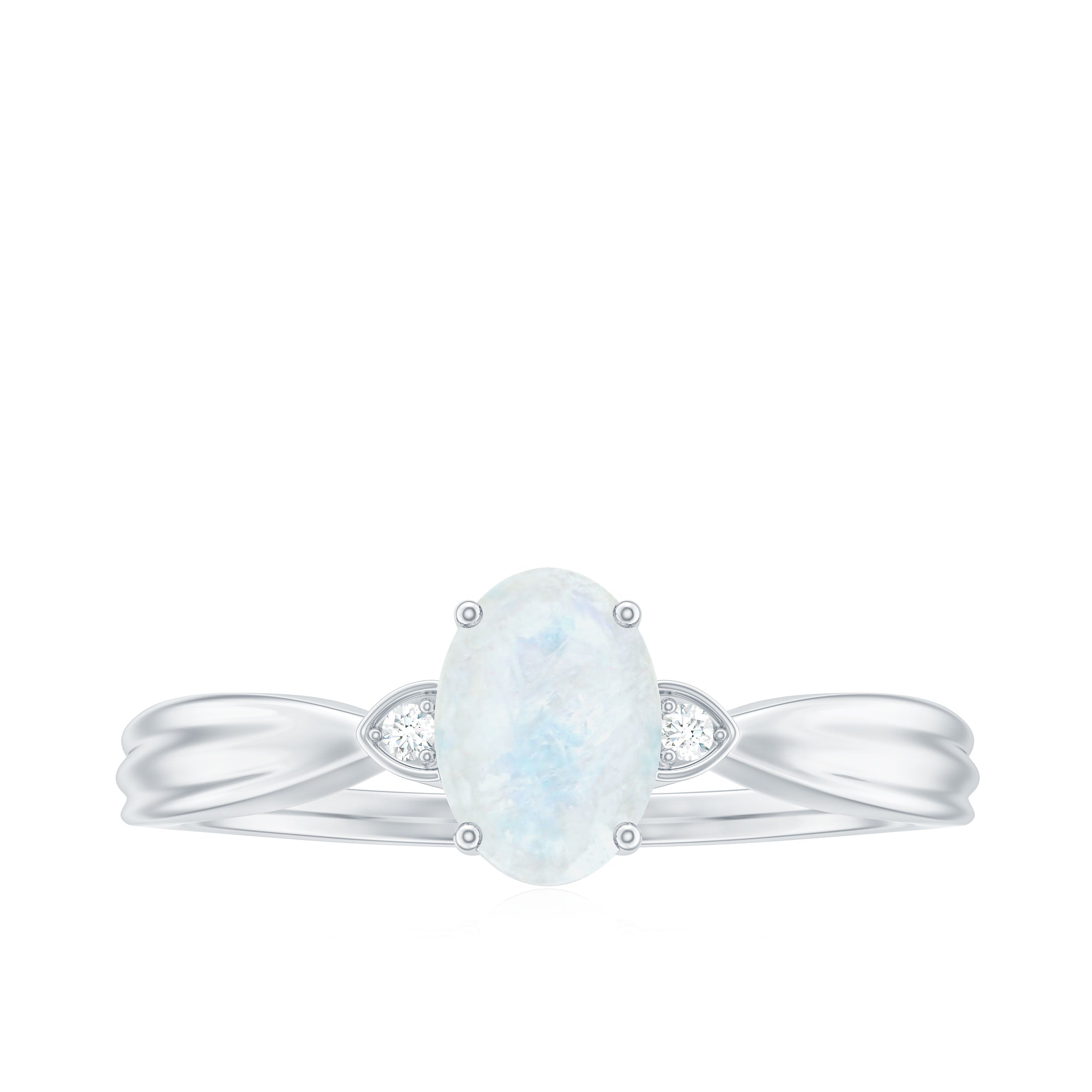 1 CT Oval Cut Moonstone Solitaire Ring with Diamond AAA - Rosec Jewels