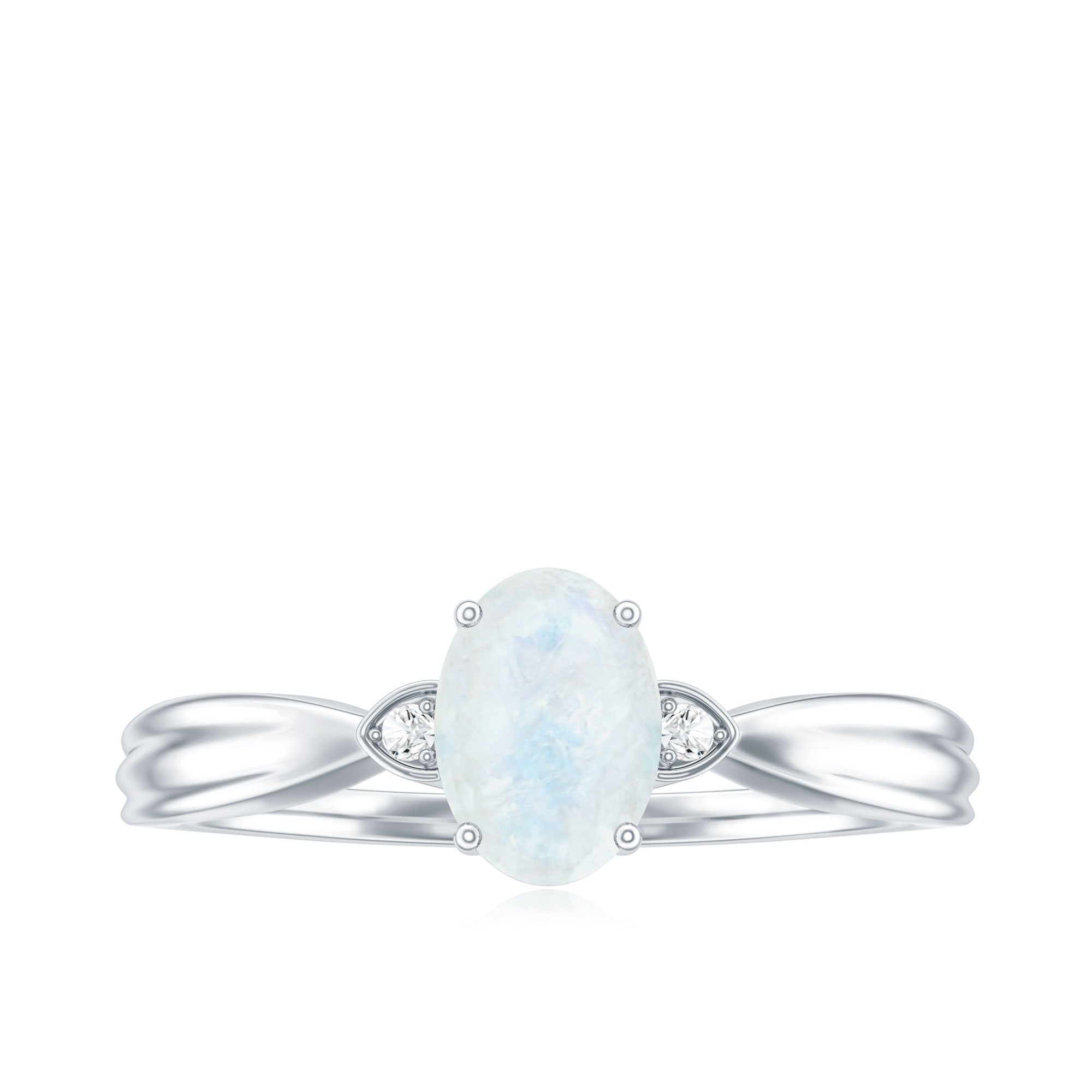 1 CT Oval Cut Moonstone Solitaire Ring with Diamond AAA - Rosec Jewels