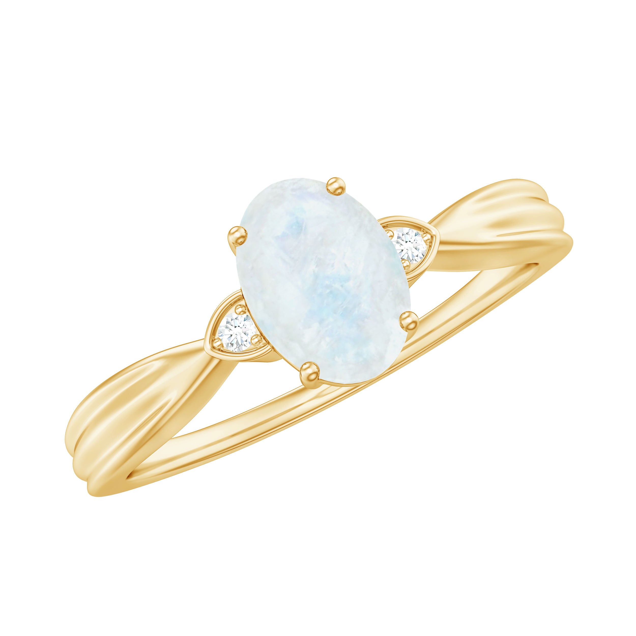 1 CT Oval Cut Moonstone Solitaire Ring with Diamond AAA - Rosec Jewels