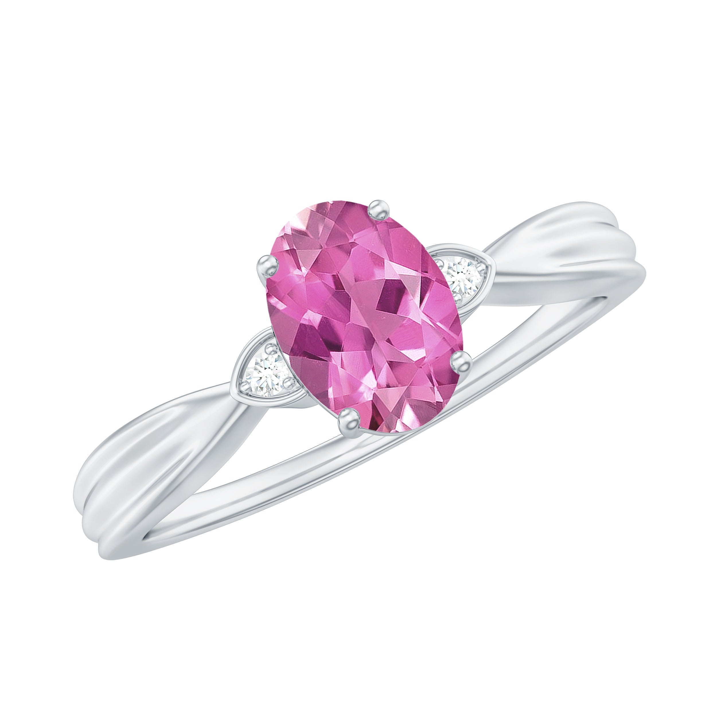 Oval Shape Pink Tourmaline Solitaire Ring with Diamond