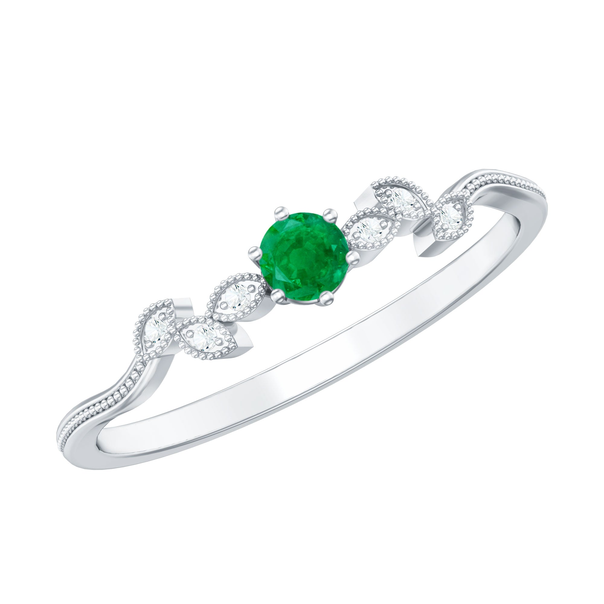 Nature Inspired Emerald Promise Ring with Diamond