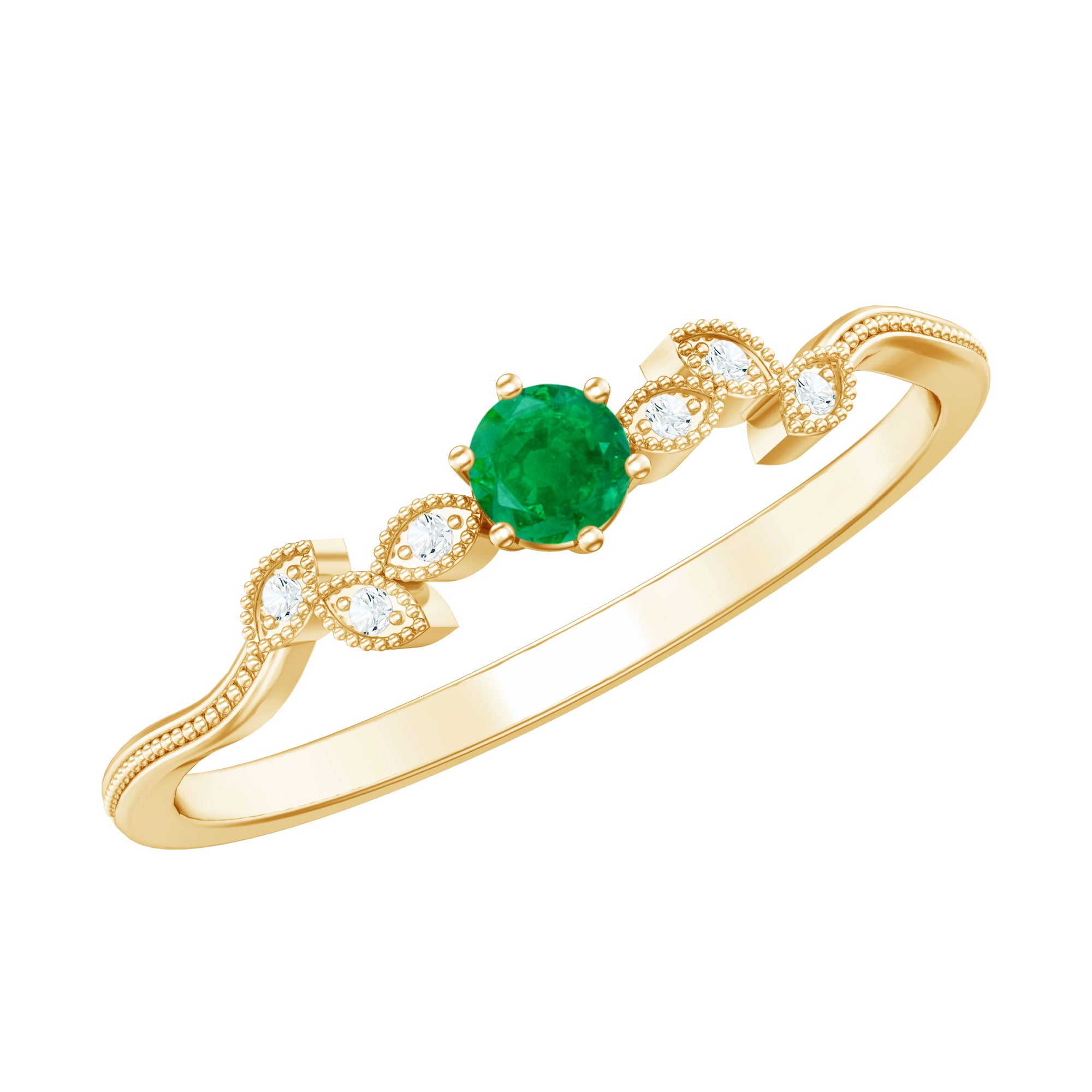 Nature Inspired Emerald Promise Ring with Diamond AAA - Rosec Jewels
