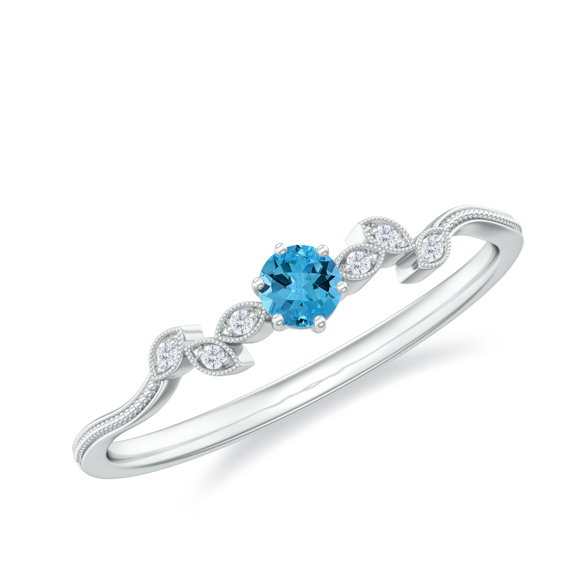 Natural Swiss Blue Topaz Promise Ring with Diamond Stones