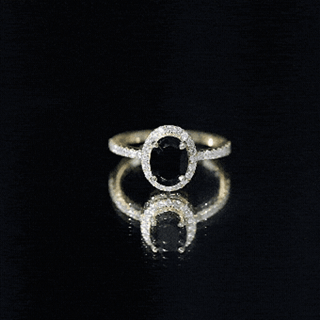 6X8MM Oval Black Onyx and Diamond Halo Engagement Ring AAA - Rosec Jewels