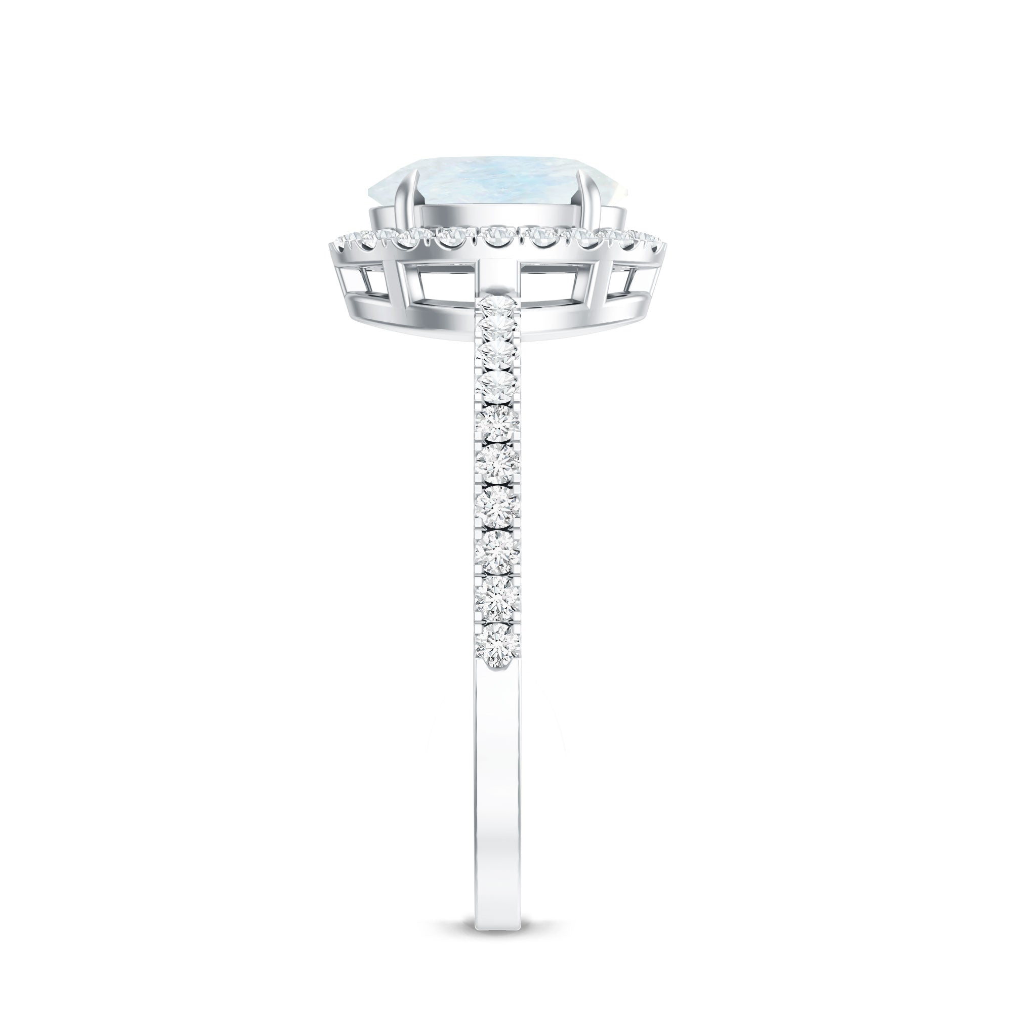 Rosec Jewels-Oval Moonstone Engagement Ring with Diamond Halo