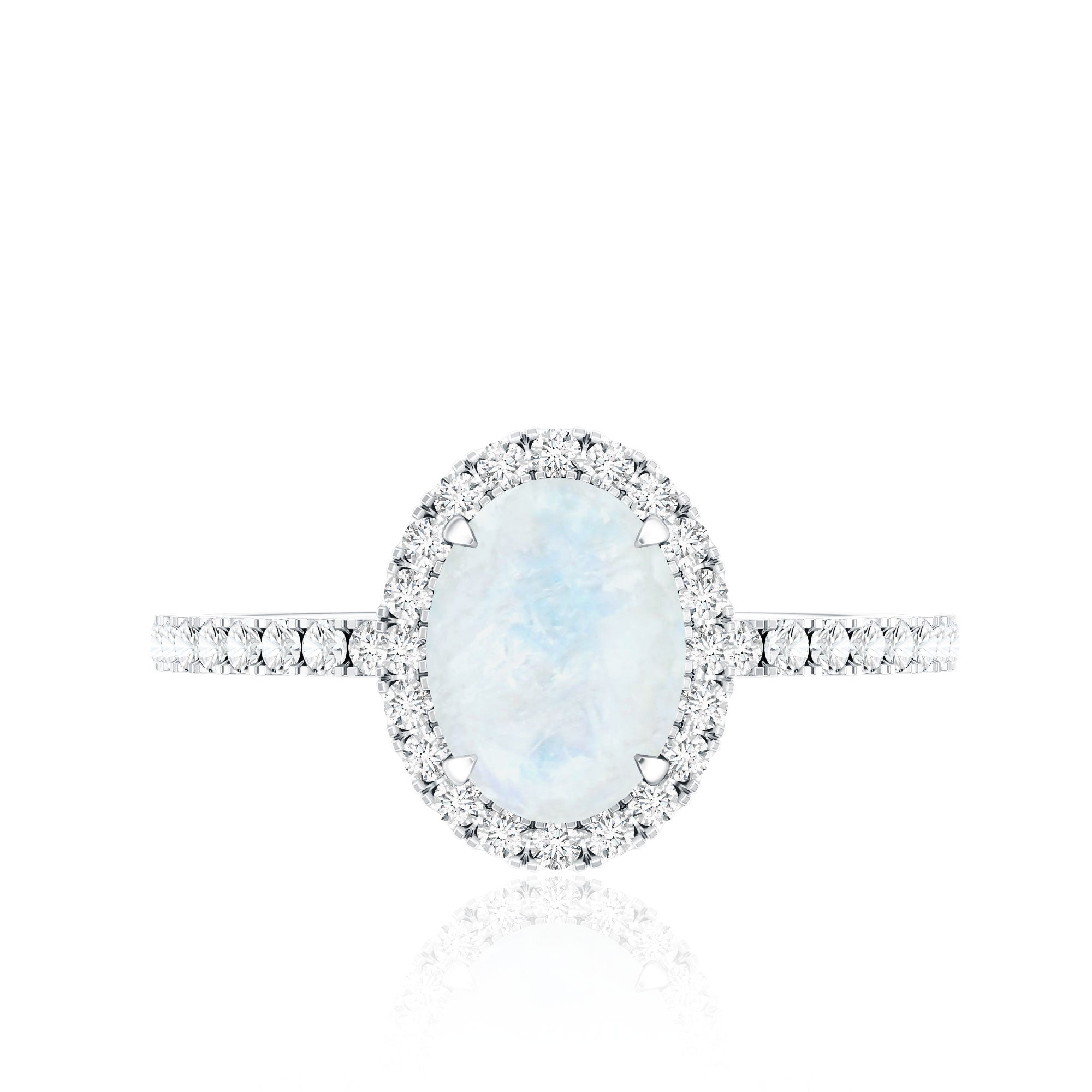 Rosec Jewels-Oval Moonstone Engagement Ring with Diamond Halo
