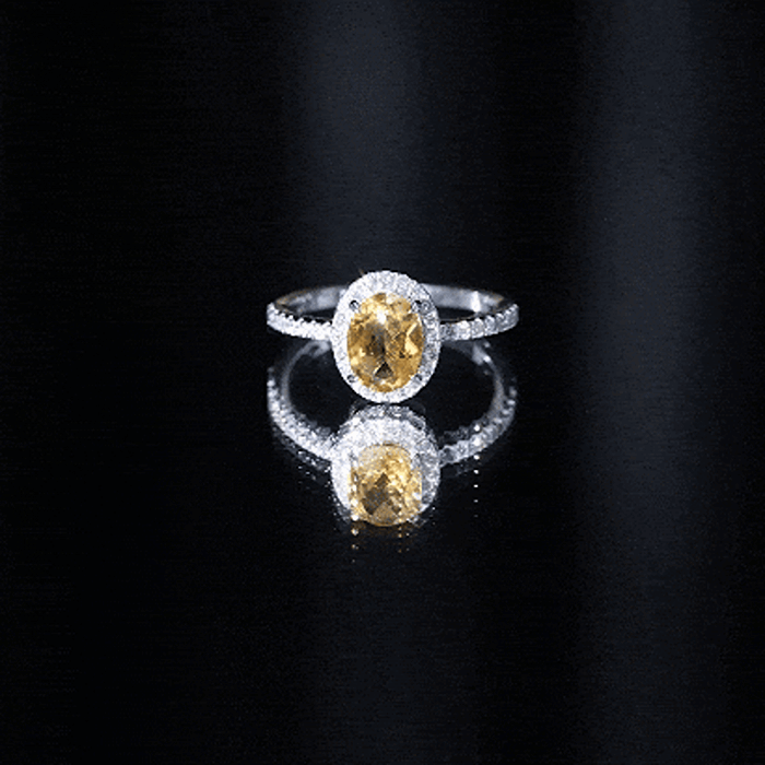Certified Real 6X8mm Citrine Oval Engagement Ring with Diamond Halo AAA - Rosec Jewels