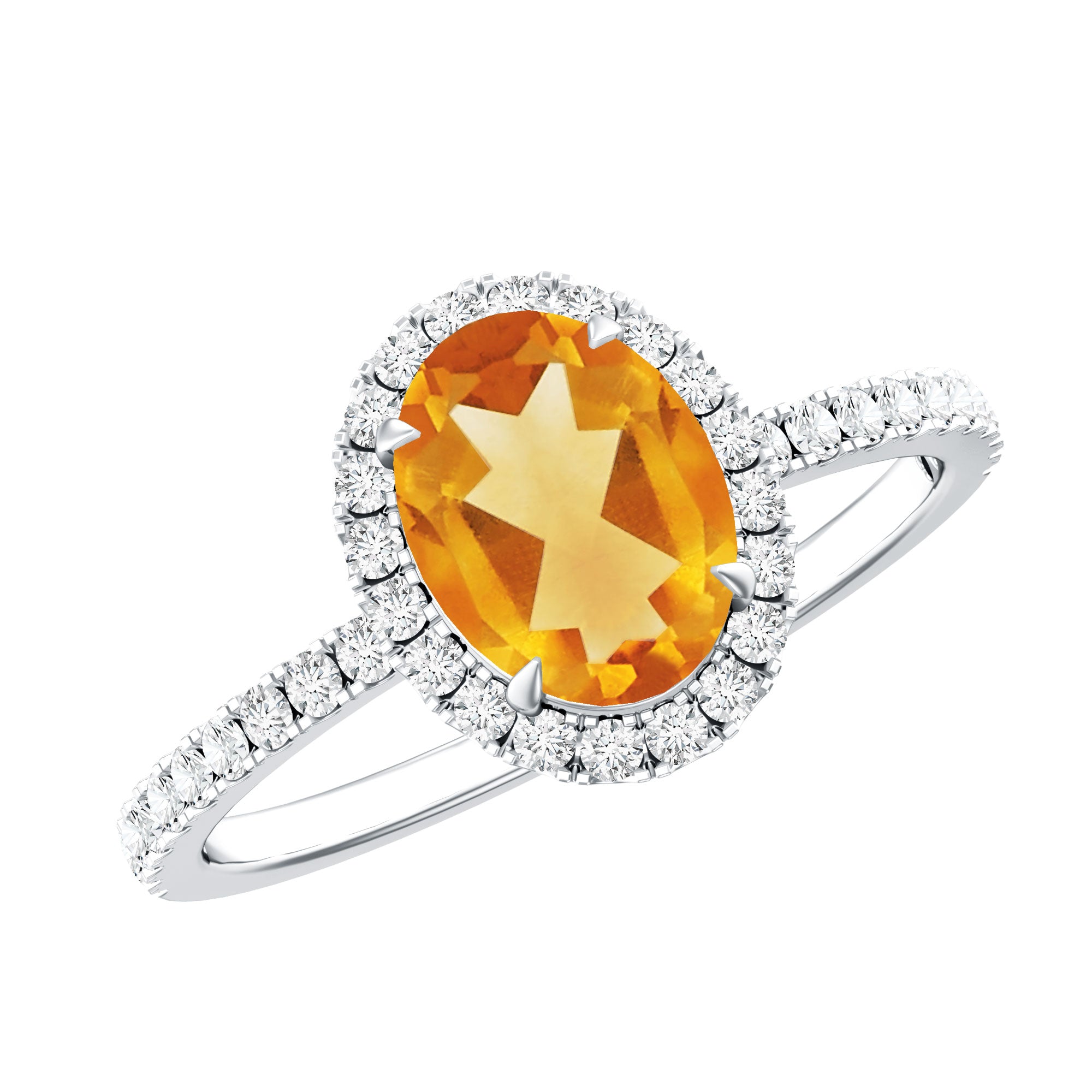 Certified Real 6X8mm Citrine Oval Engagement Ring with Diamond Halo AAA - Rosec Jewels