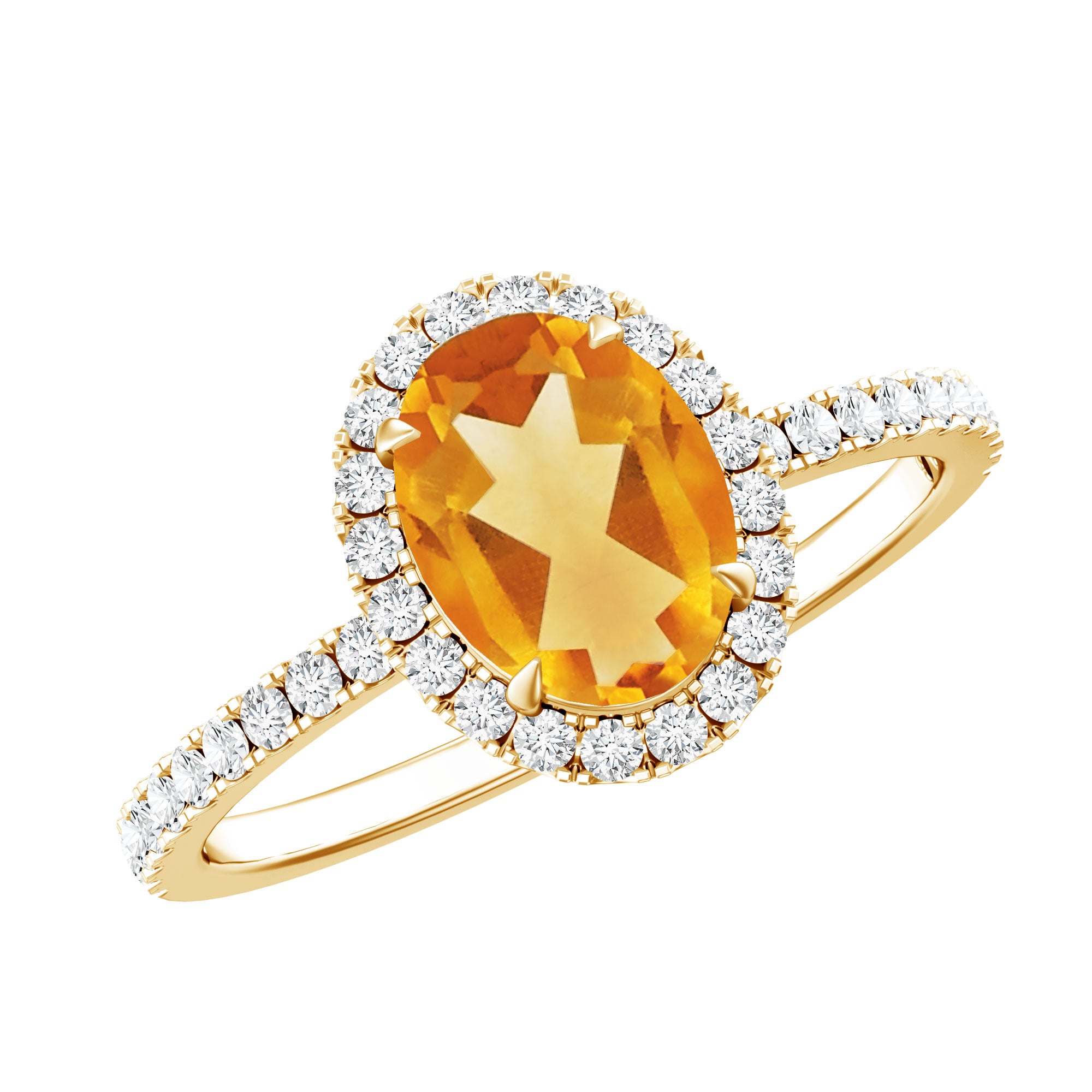 Certified Real 6X8mm Citrine Oval Engagement Ring with Diamond Halo AAA - Rosec Jewels