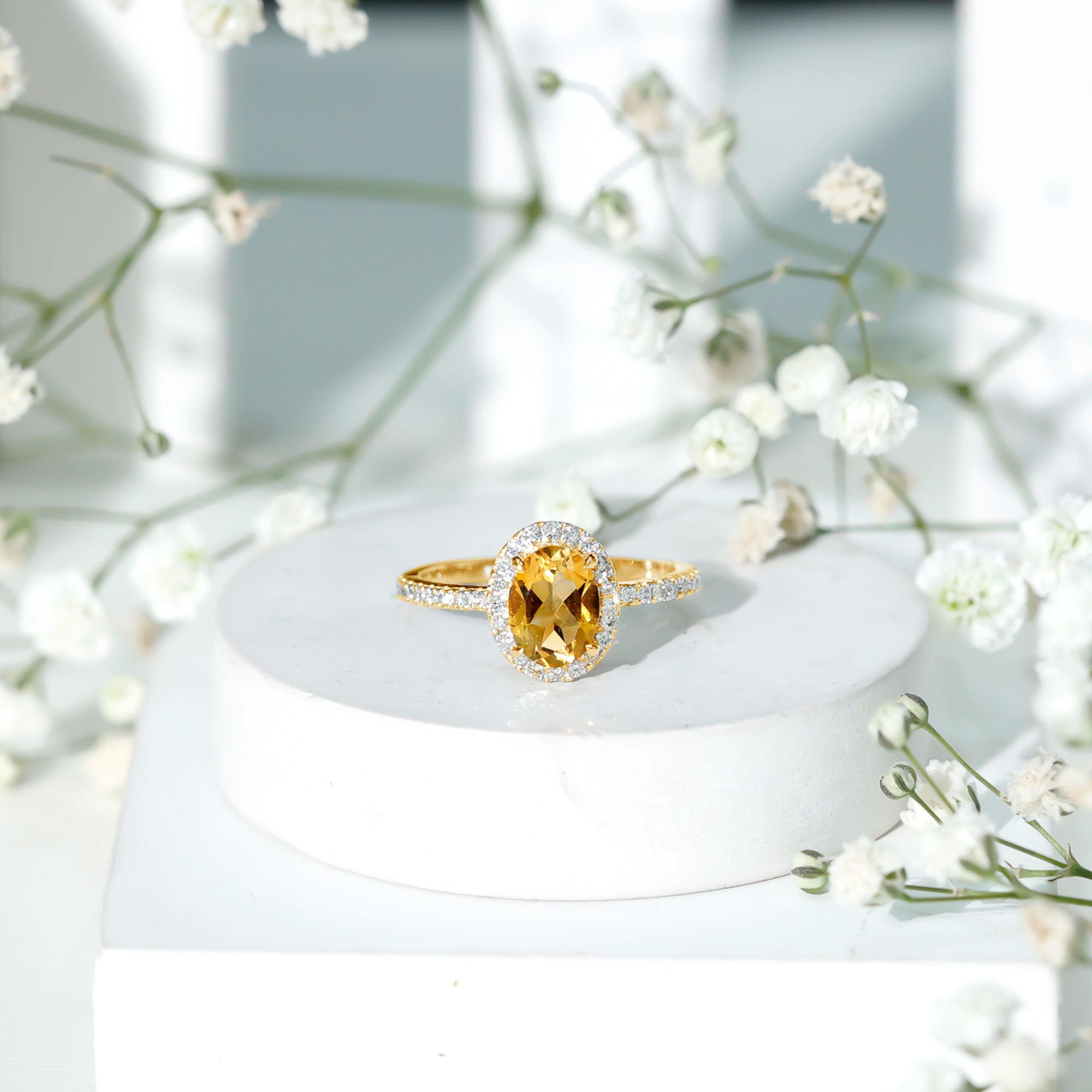 Certified Real 6X8mm Citrine Oval Engagement Ring with Diamond Halo AAA - Rosec Jewels