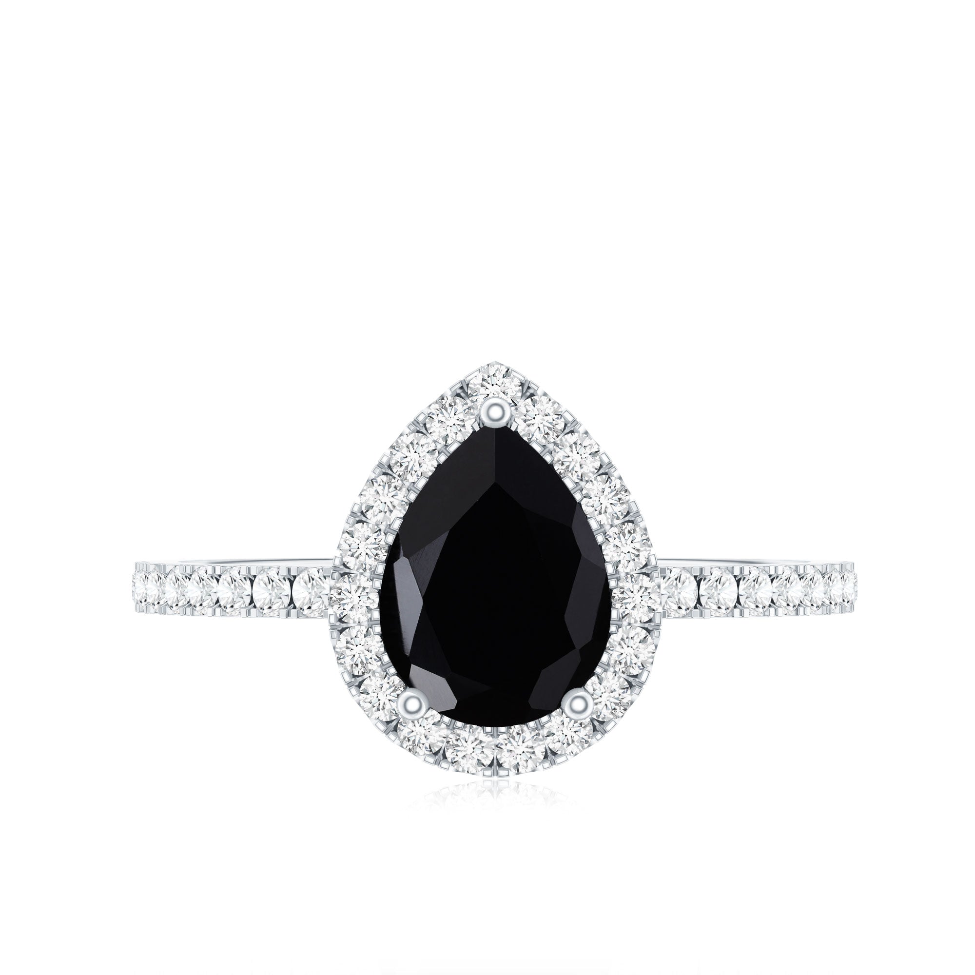 Genuine Black Onyx Teardrop Engagement Ring with Diamond AAA - Rosec Jewels