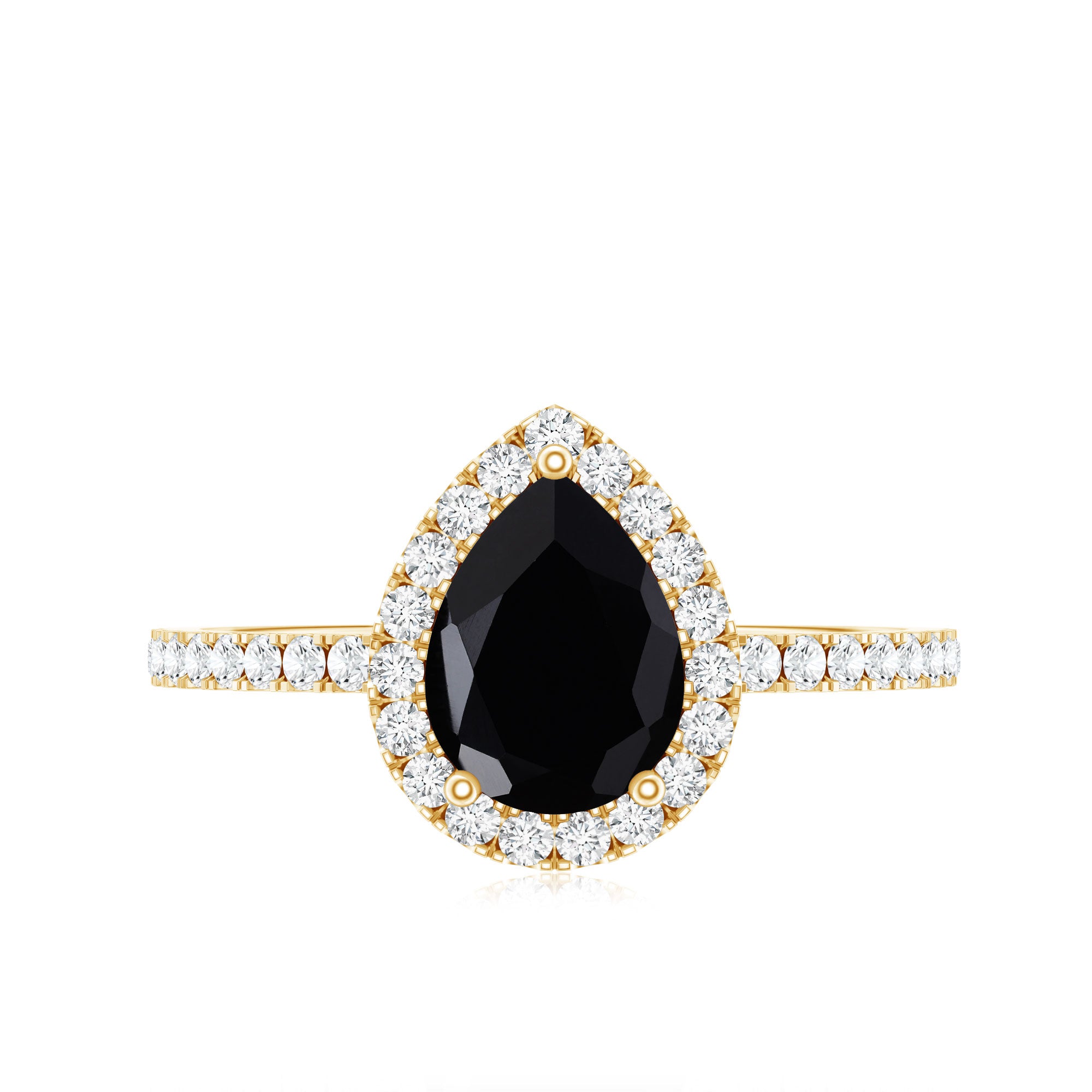 Genuine Black Onyx Teardrop Engagement Ring with Diamond AAA - Rosec Jewels