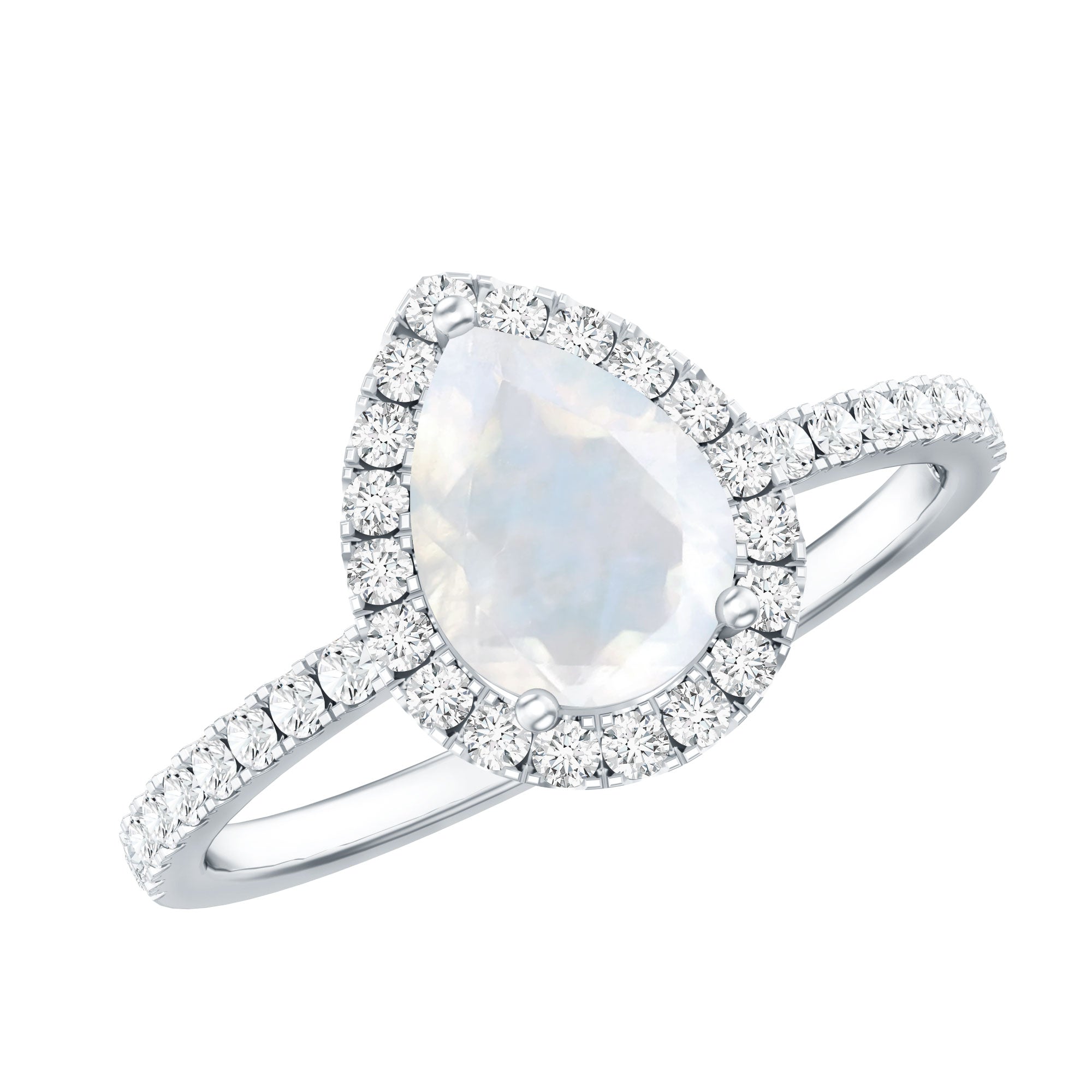 1.25 CT Pear Cut Moonstone Solitaire Simple Engagement Ring with Diamond Accent AAA - Rosec Jewels