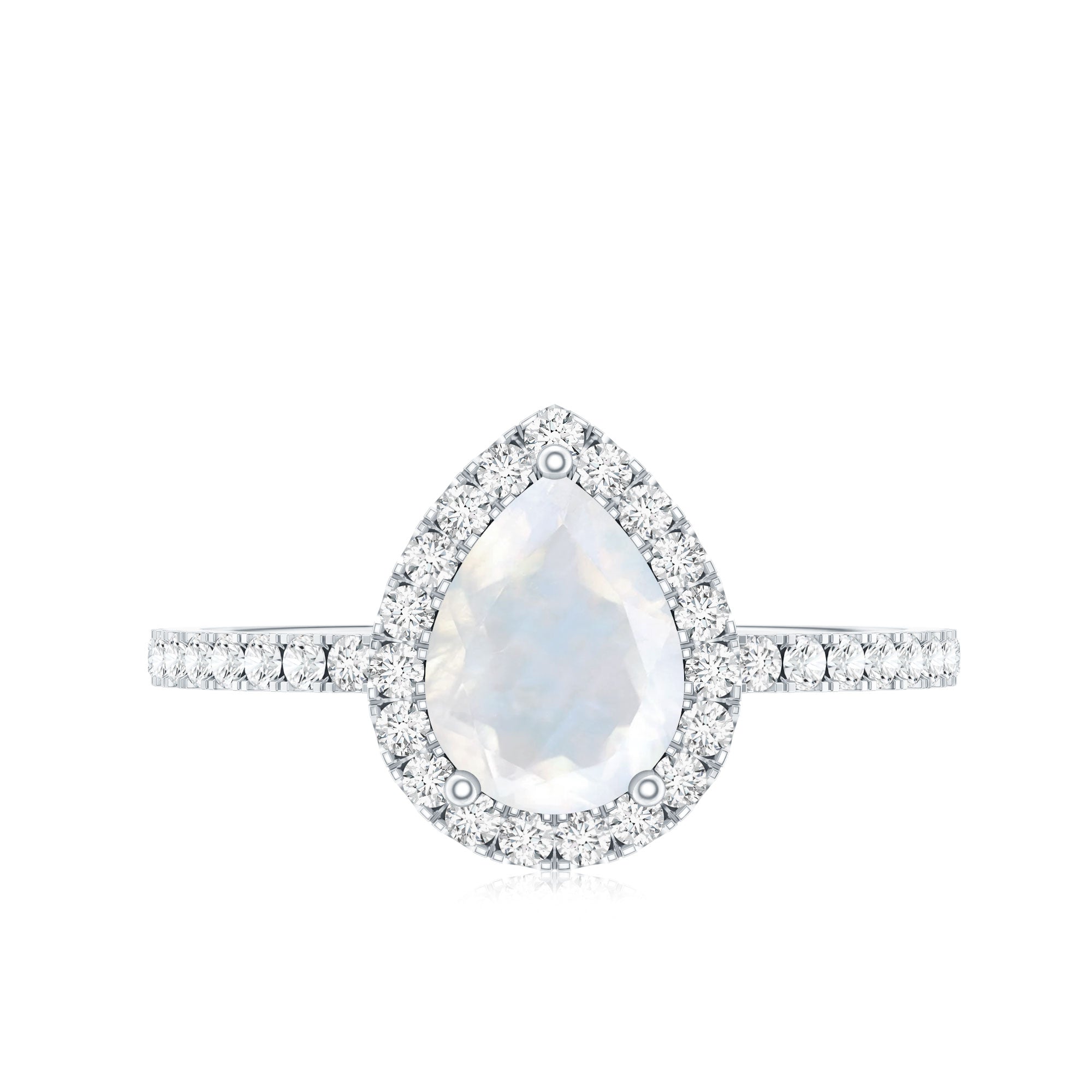 1.25 CT Pear Cut Moonstone Solitaire Simple Engagement Ring with Diamond Accent AAA - Rosec Jewels