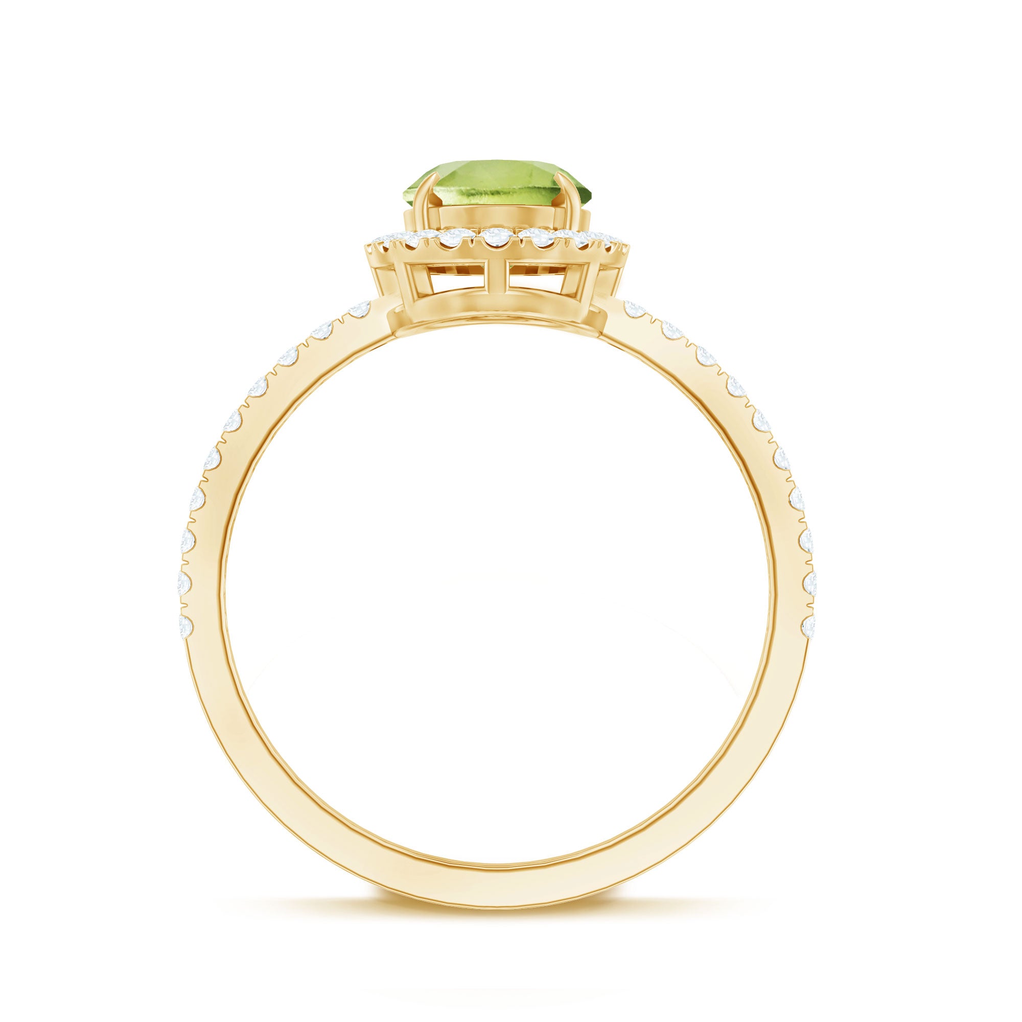 Natural 1 Carat Peridot Oval Engagement Ring with Diamond Halo AAA - Rosec Jewels