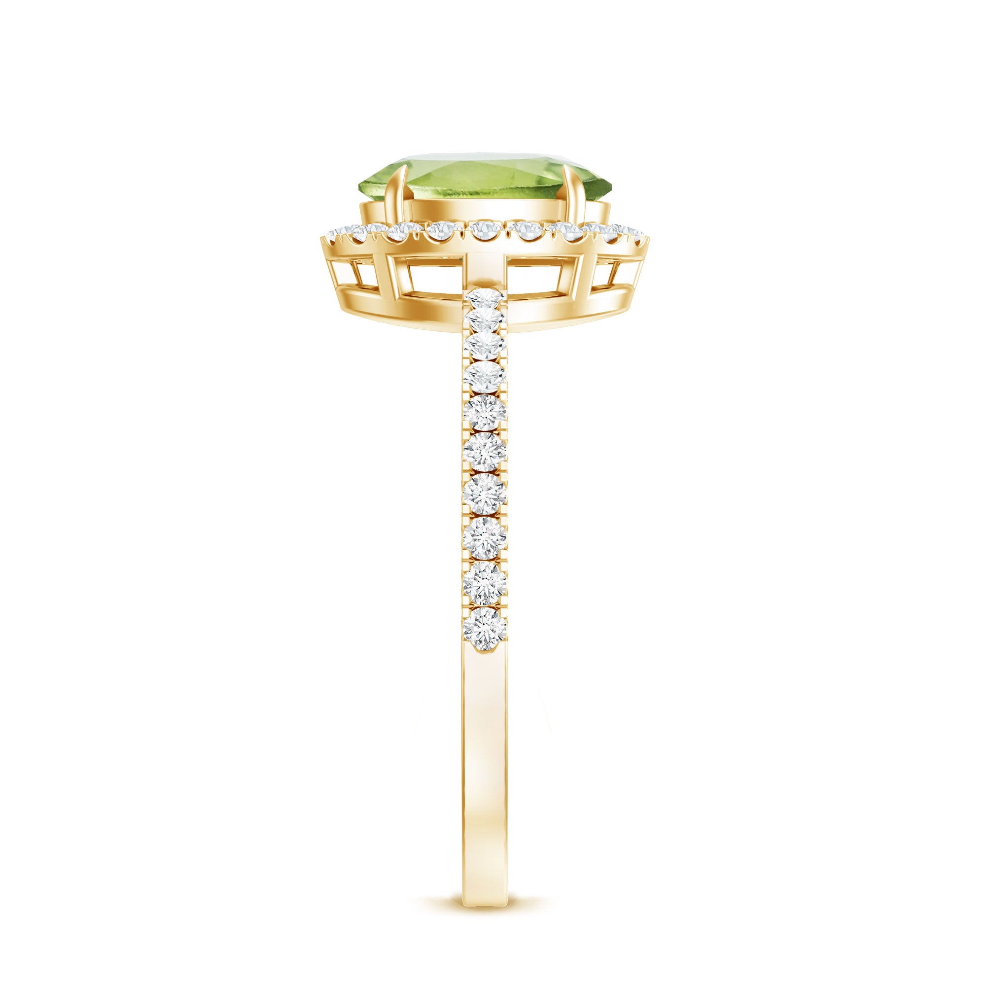 Natural 1 Carat Peridot Oval Engagement Ring with Diamond Halo AAA - Rosec Jewels