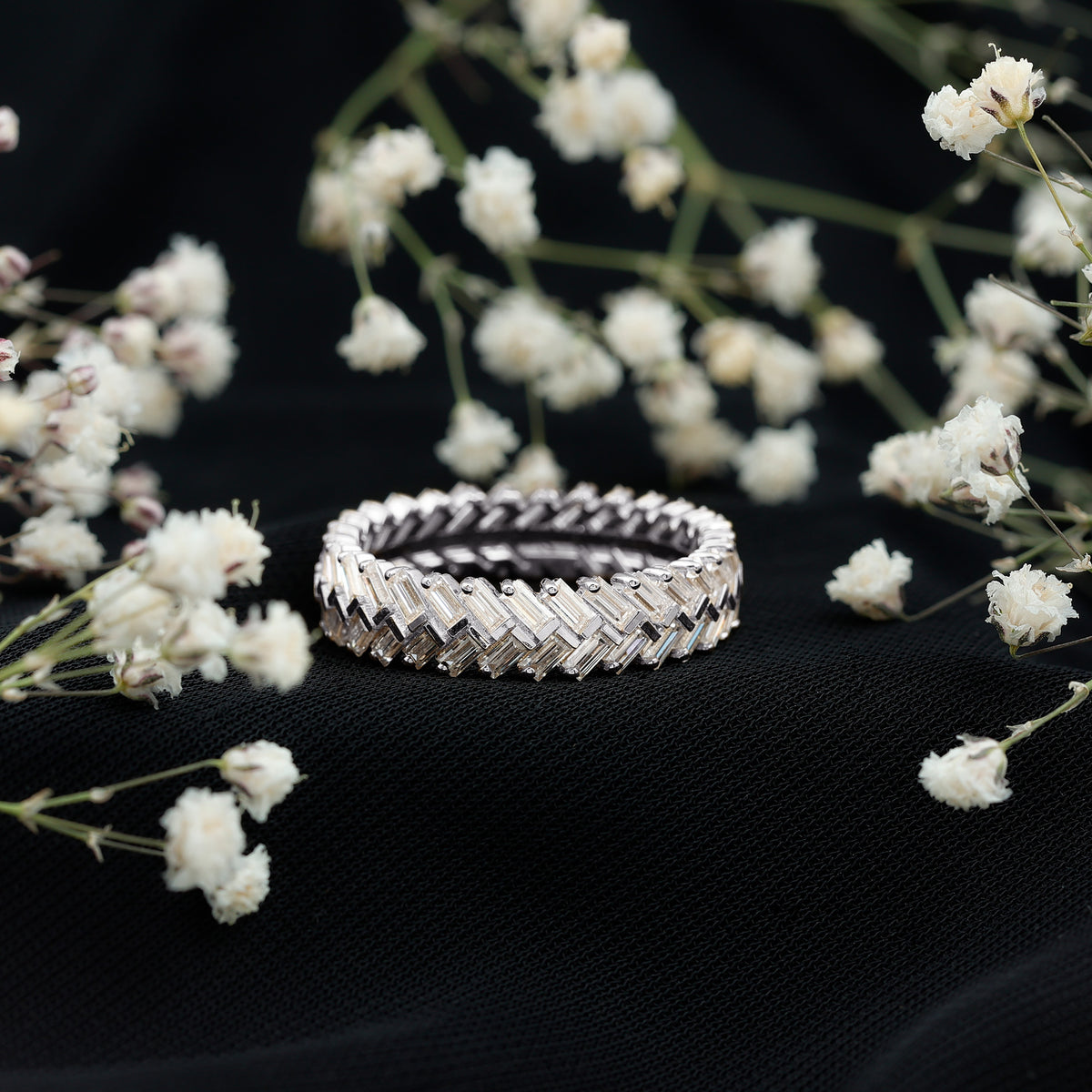 Baguette Cut Moissanite Eternity Band Ring D-VS1 - Rosec Jewels
