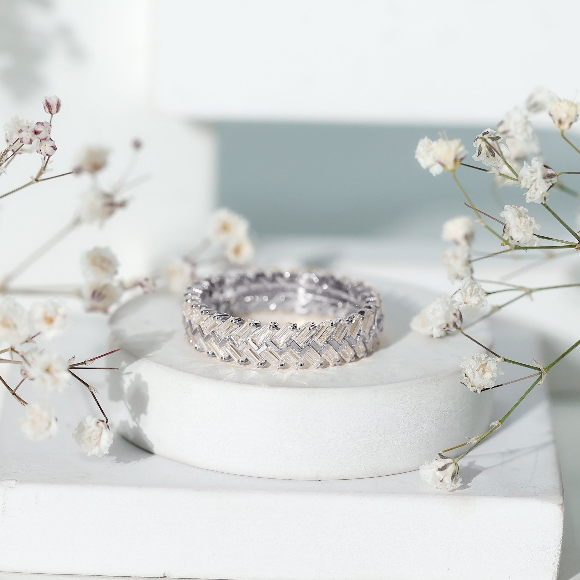 Baguette Cut Moissanite Eternity Band Ring D-VS1 - Rosec Jewels