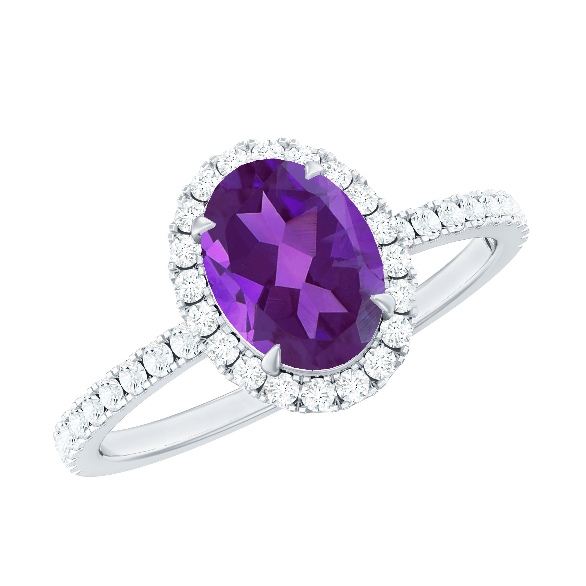 Oval Amethyst Halo Engagement Ring with Diamond