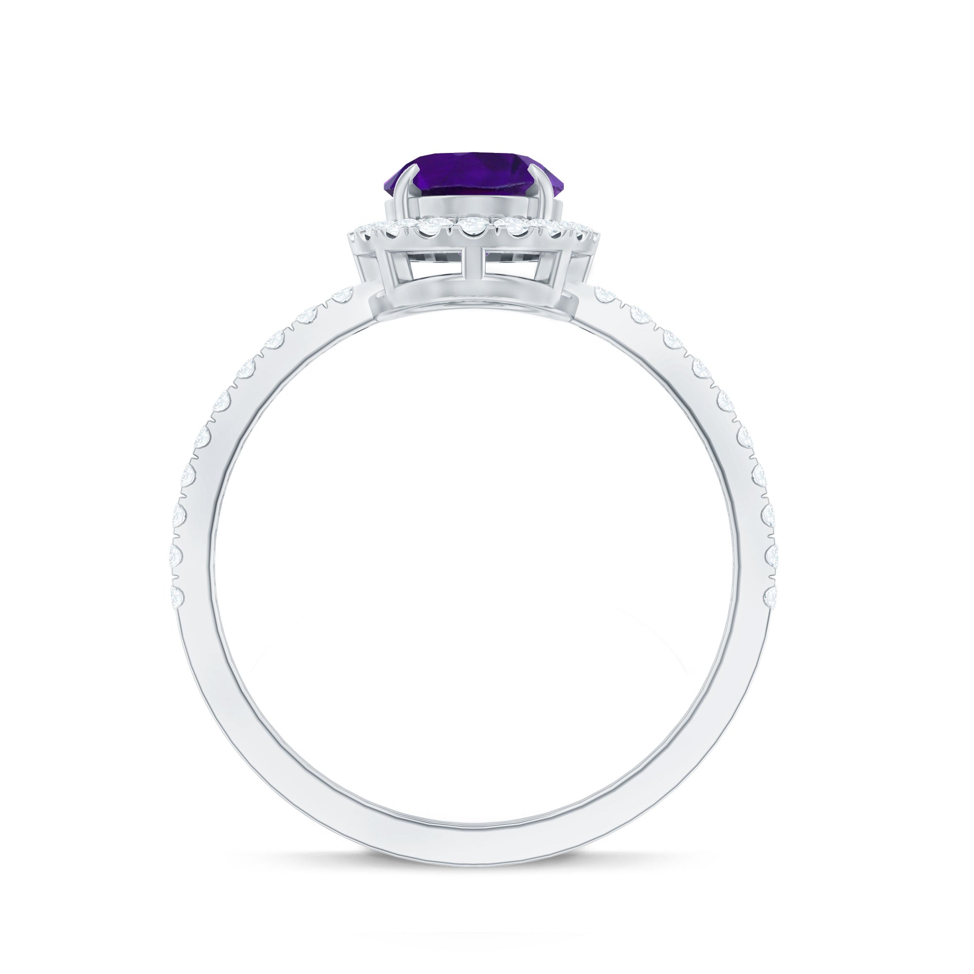 1 Carat Amethyst Oval Engagement Ring with Diamond Halo AAA - Rosec Jewels