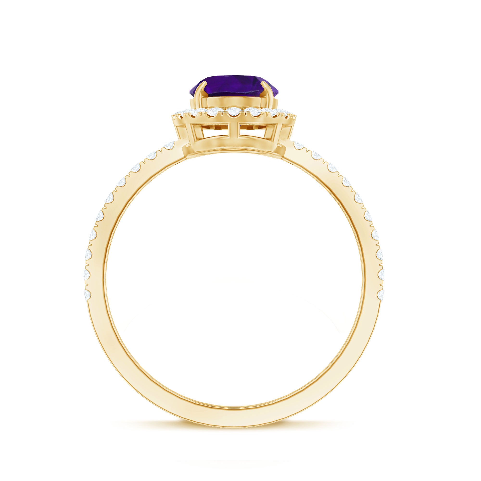 1 Carat Amethyst Oval Engagement Ring with Diamond Halo AAA - Rosec Jewels