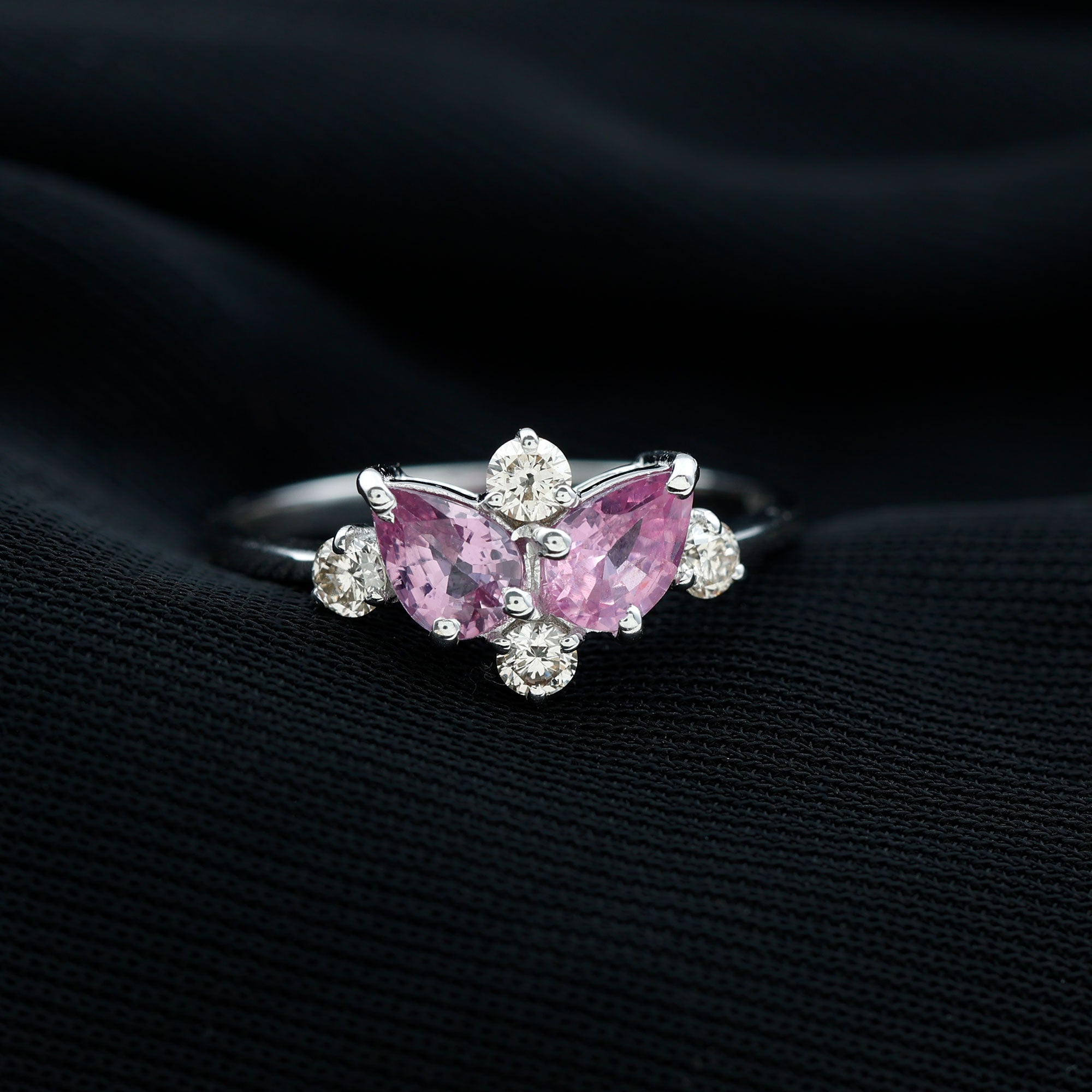 1.5 CT Lab Created Pink Sapphire and Diamond Cluster Ring in Prong Setting Lab Created Pink Sapphire - ( AAAA ) - Quality - Rosec Jewels