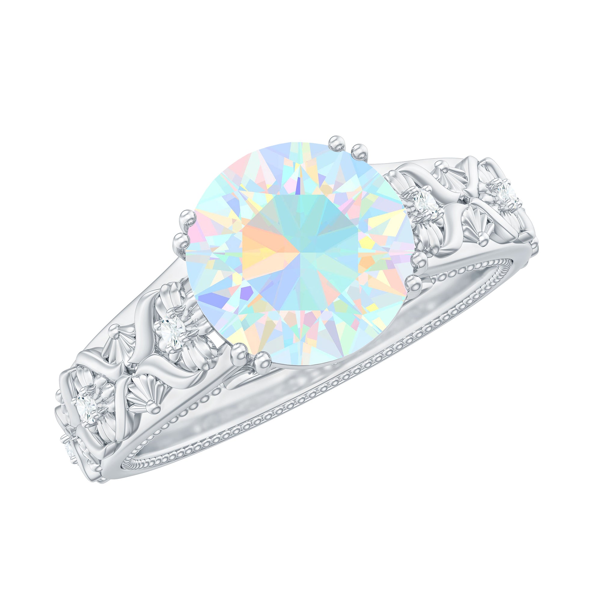Nature Inspired 8mm Ethiopian Opal Engagement Ring with Diamond