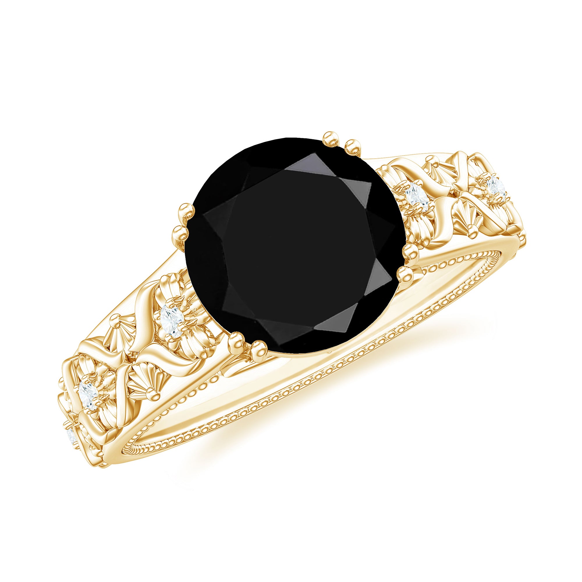 Nature Inspired 2 Carat Lab Grown Black and White Diamond Engagement Ring AAAA ( Synthetic ) - Rosec Jewels