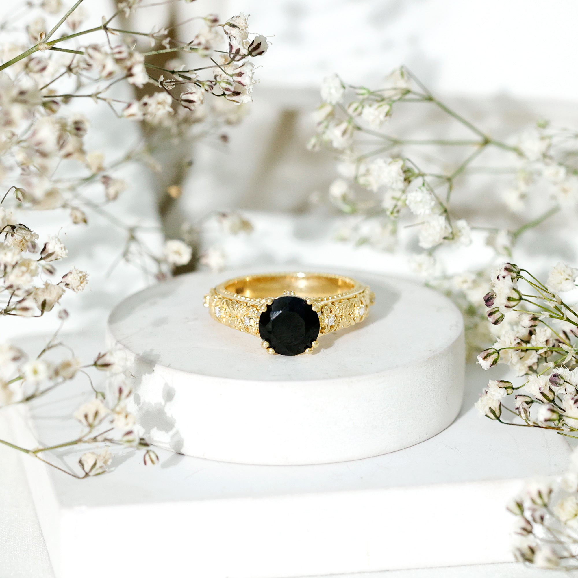 Rosec Jewels-Nature Inspired 2 Carat Lab Grown Black and White Diamond Engagement Ring