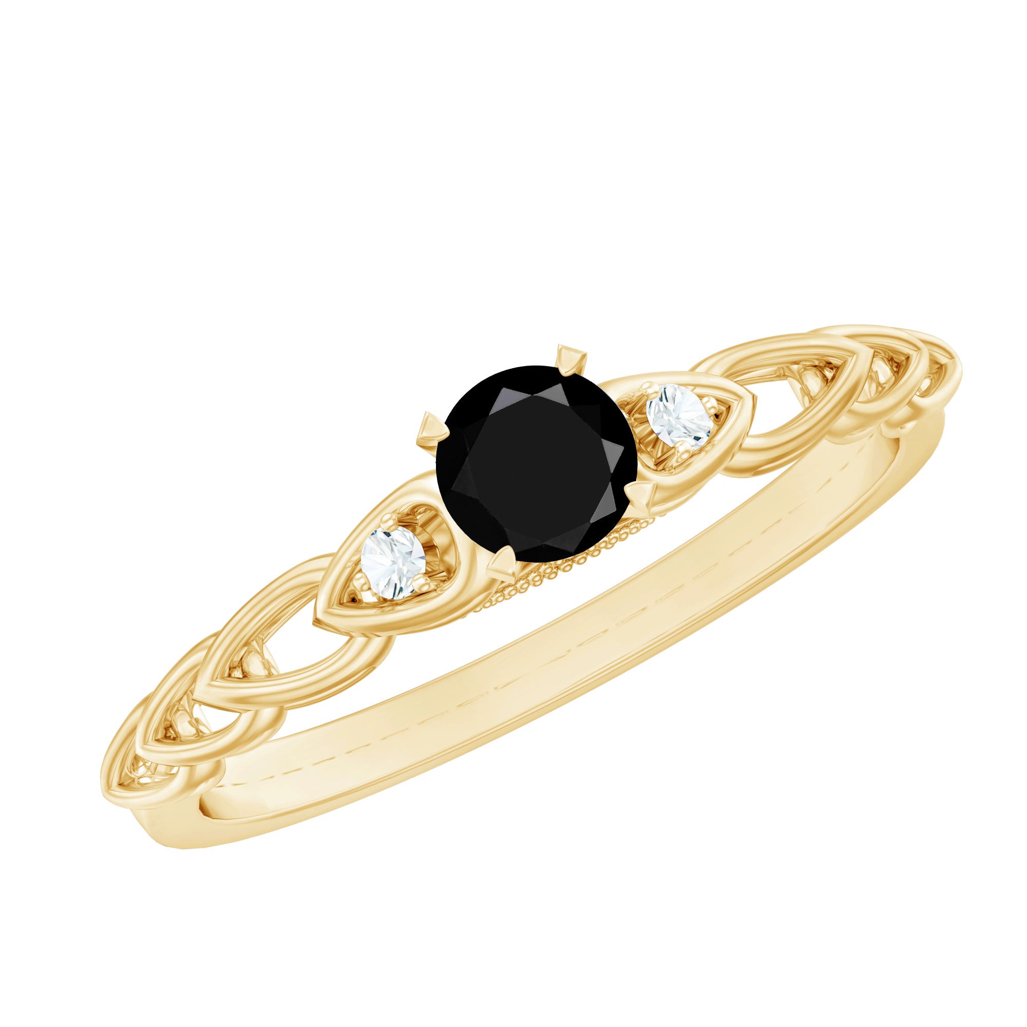 Natural Black Spinel Diamond Promise Ring with Certificate AAA - Rosec Jewels