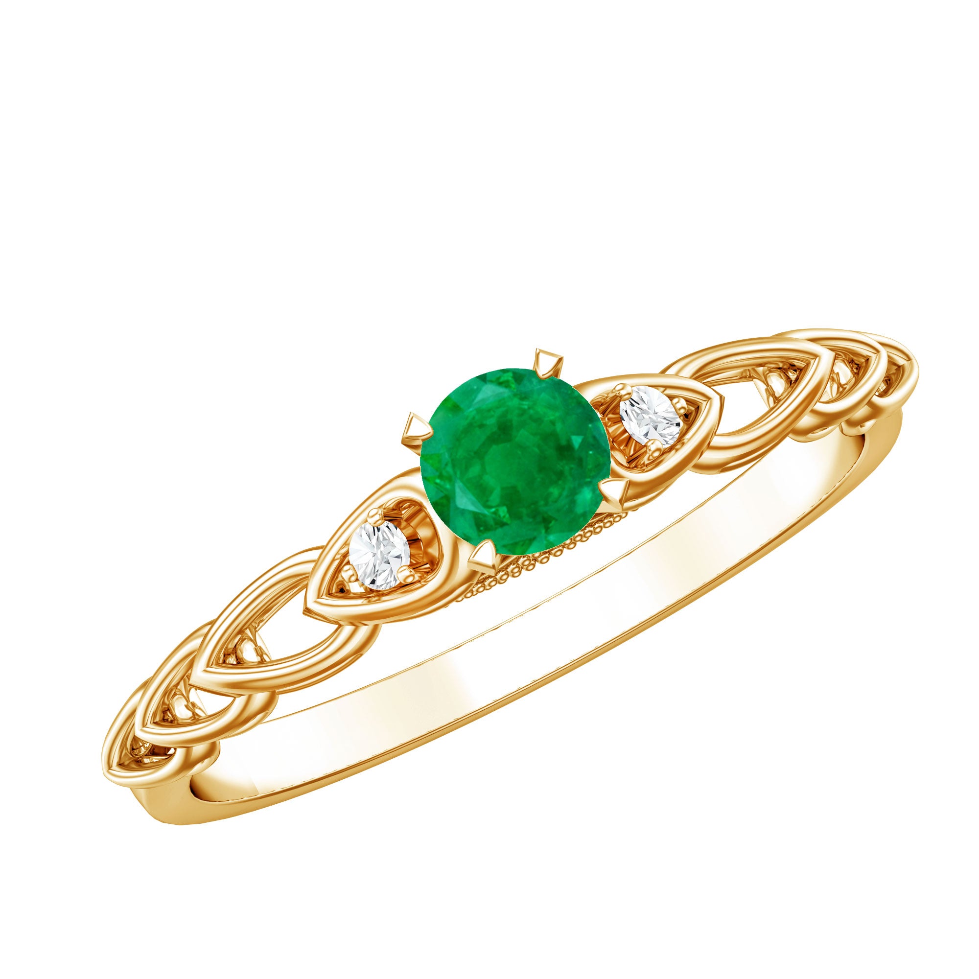 Genuine Emerald and Diamond Designer Promise Ring AAA - Rosec Jewels