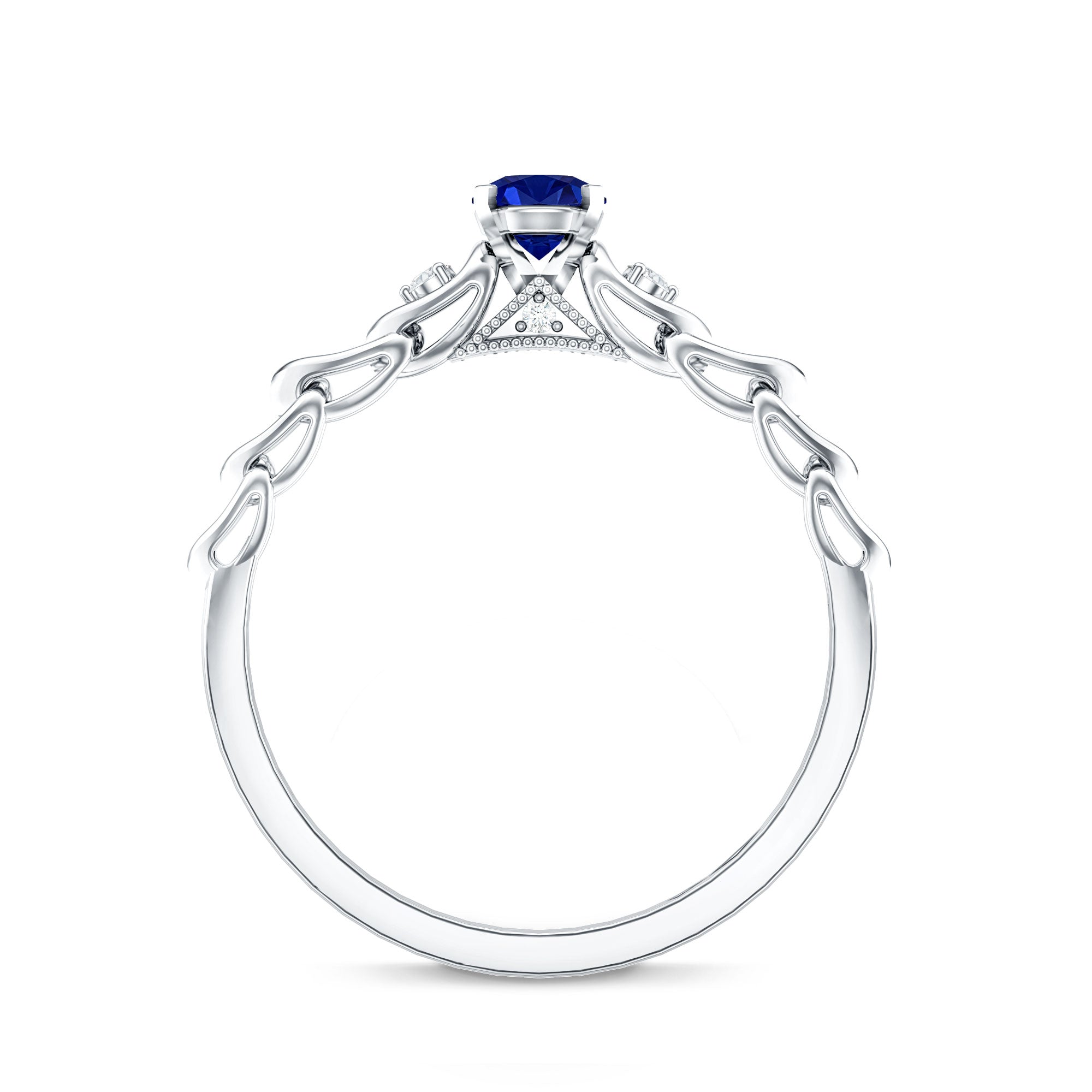 Certified 0.6 Carat Lab Grown Blue Sapphire Diamond Promise Ring AAAA - Rosec Jewels