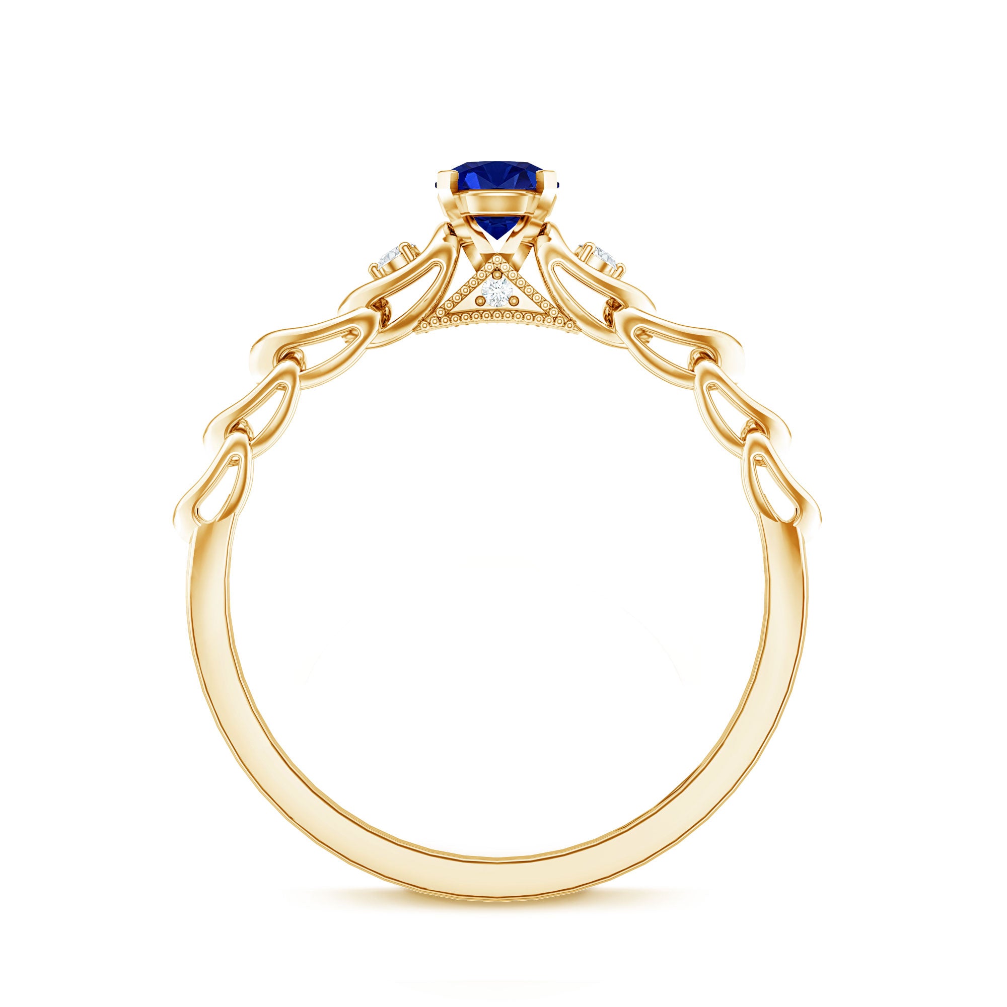 Certified 0.6 Carat Lab Grown Blue Sapphire Diamond Promise Ring AAAA - Rosec Jewels