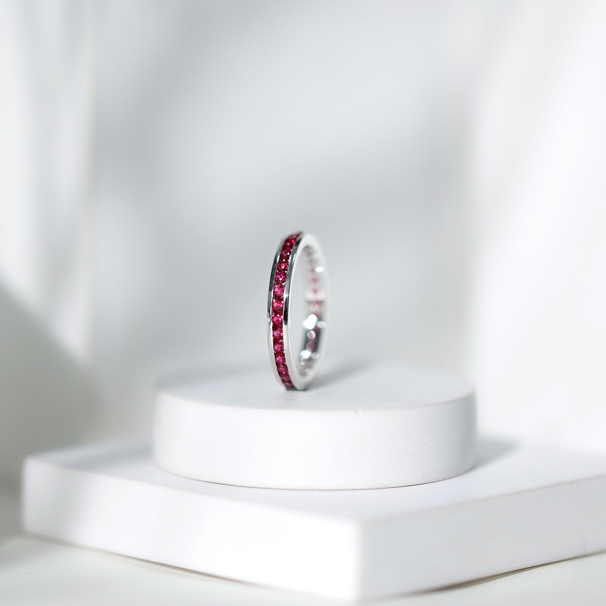 Channel Set Round Lab Created Ruby Eternity Band Ring for Women AAAA - Rosec Jewels