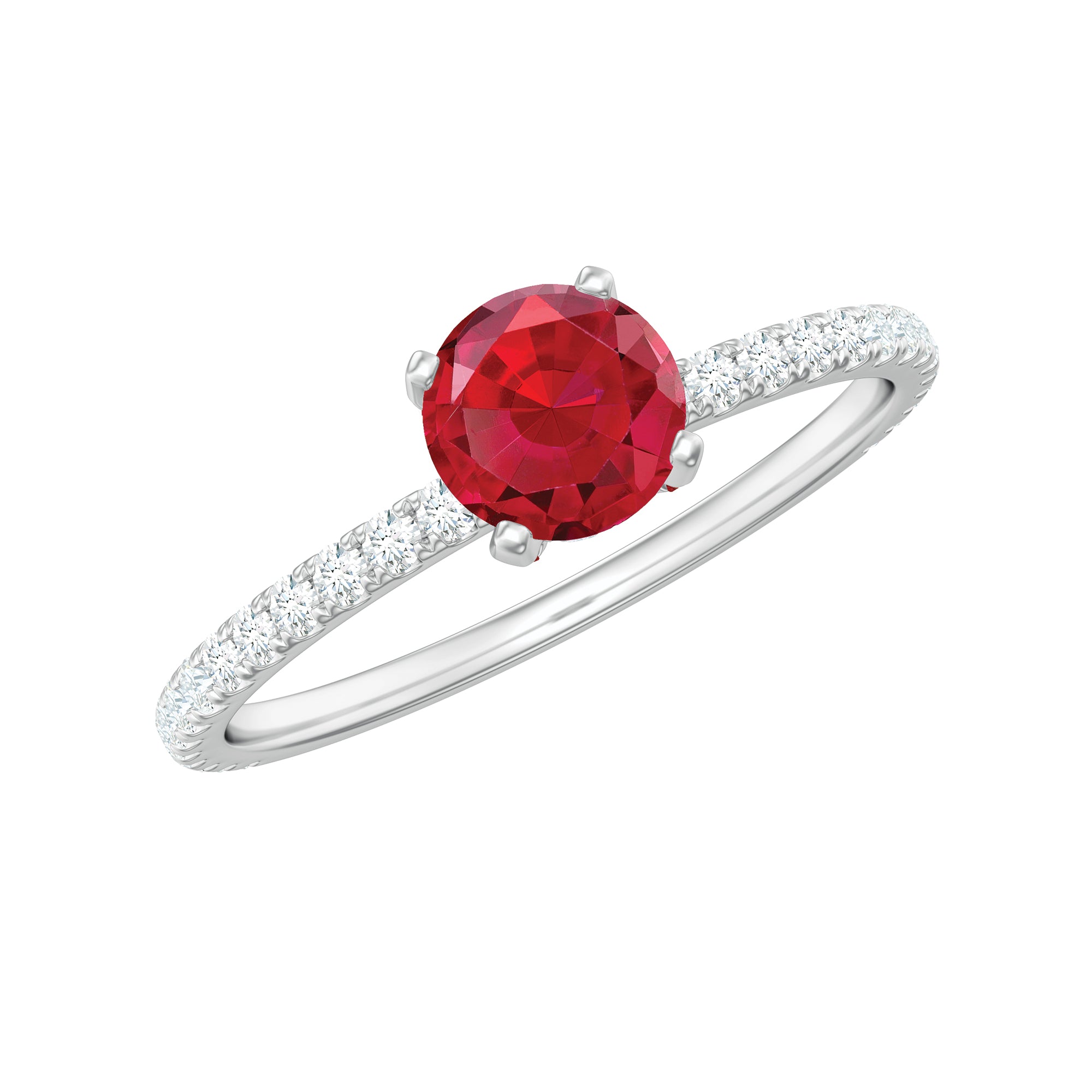 Lab Created Ruby Engagement Ring with Diamond Side Stones