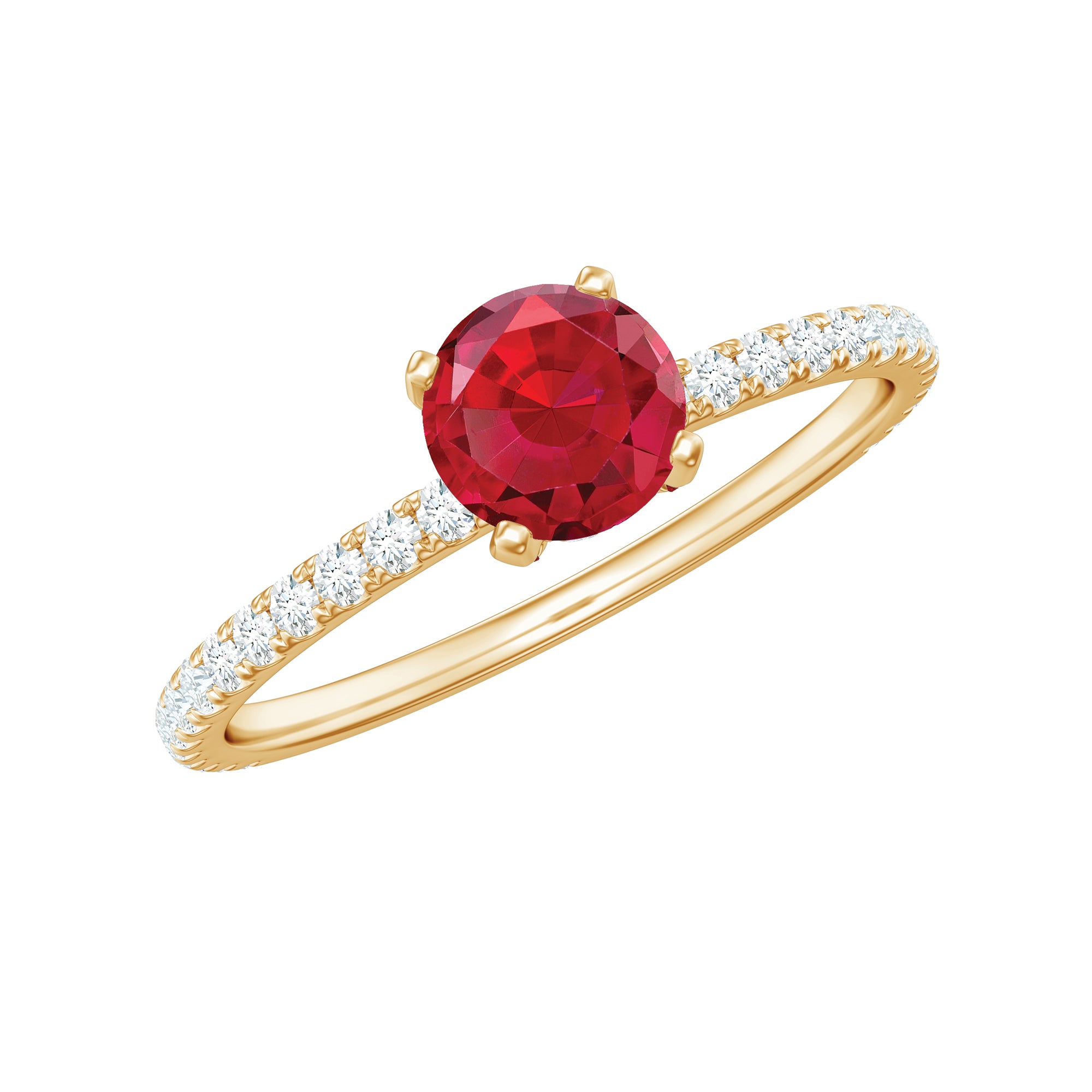Lab Created Ruby Engagement Ring with Diamond Side Stones AAAA - Rosec Jewels
