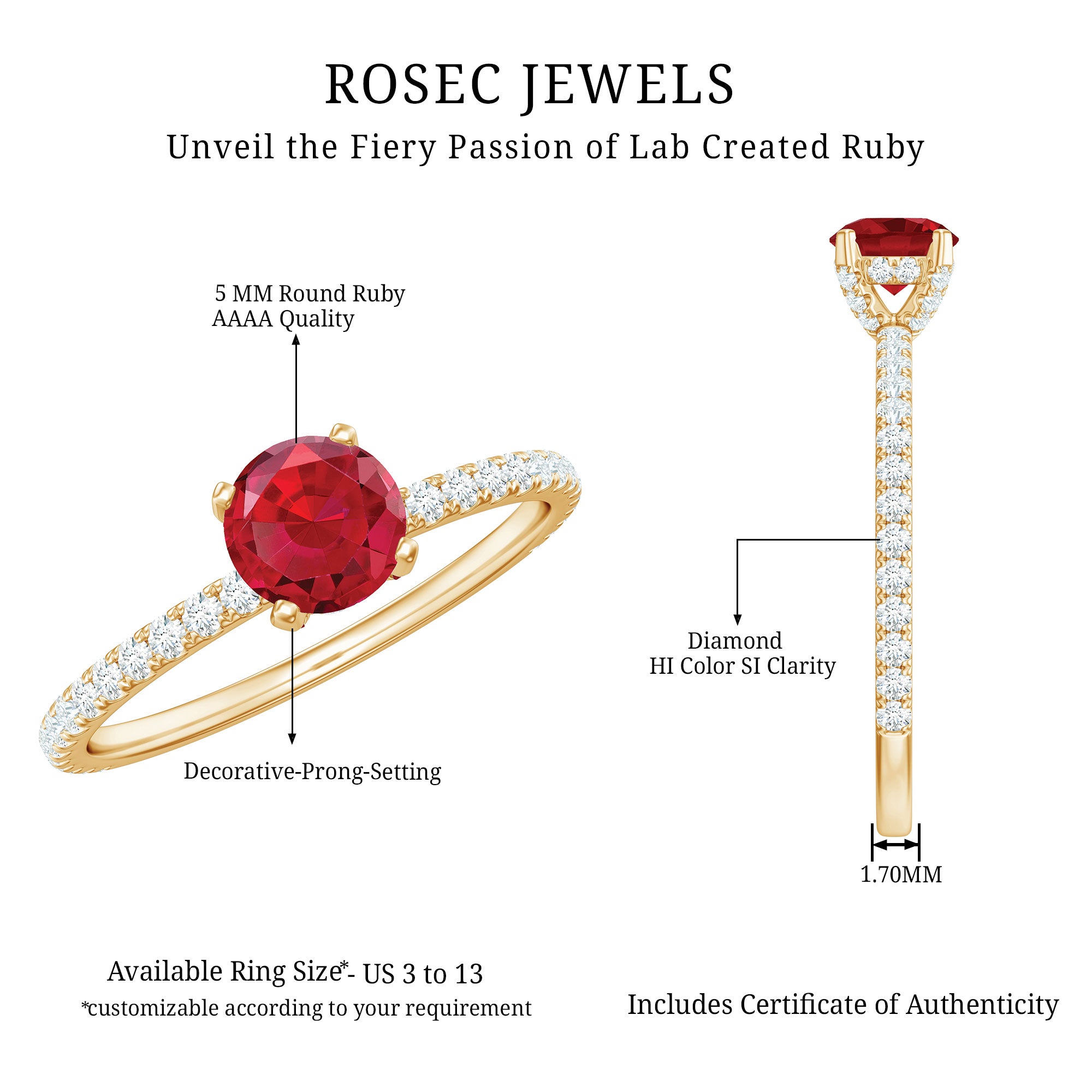 Rosec Jewels-Lab Created Ruby Engagement Ring with Diamond Side Stones