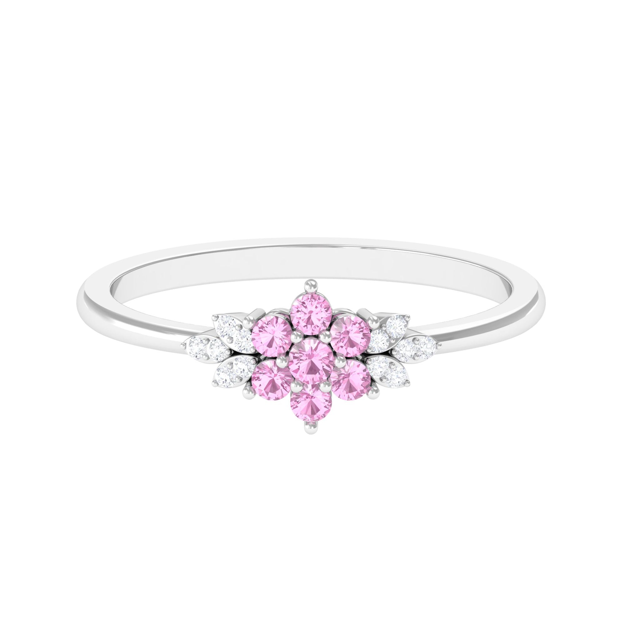 Real Pink Tourmaline Flower Cluster Ring with Diamond