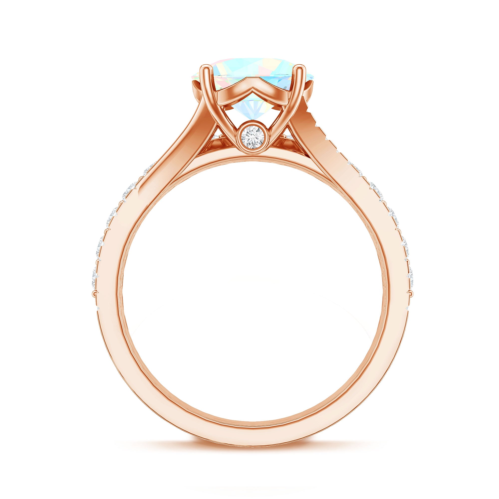 Natural Ethiopian Opal Split Shank Engagement Ring with Wedding Band AAA - Rosec Jewels