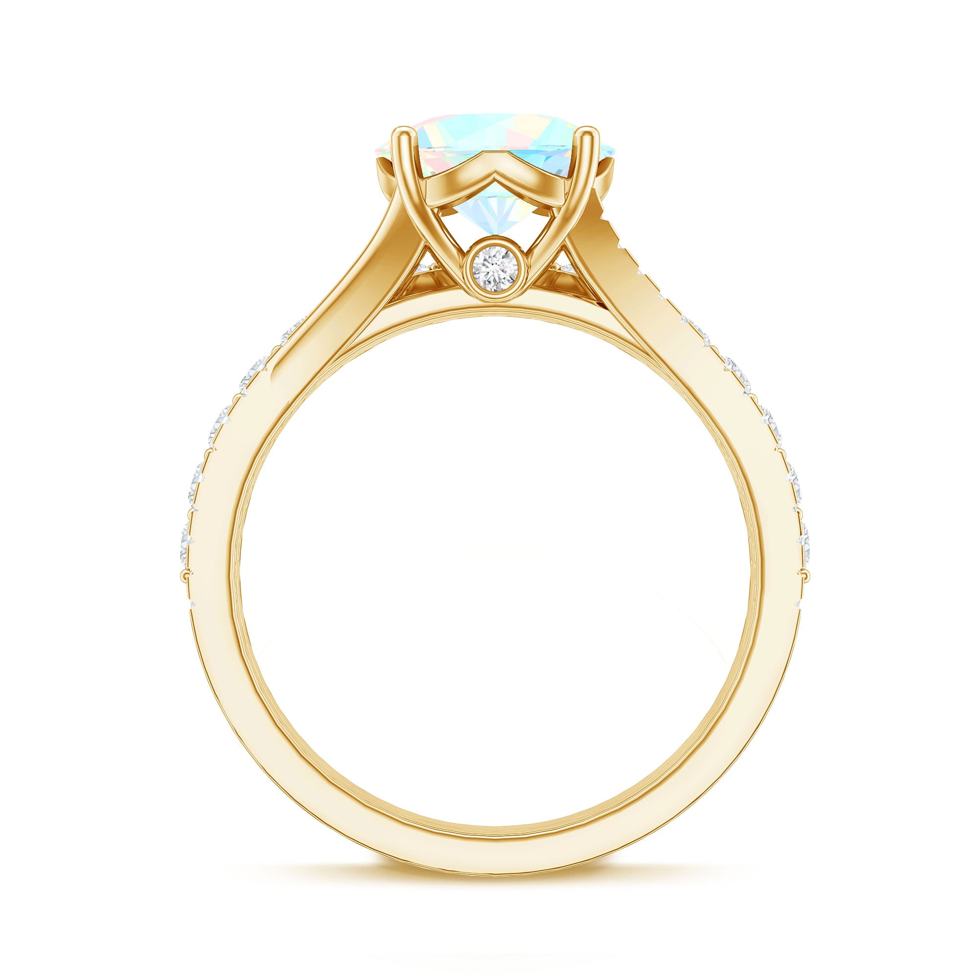 Natural Ethiopian Opal Split Shank Engagement Ring with Wedding Band AAA - Rosec Jewels