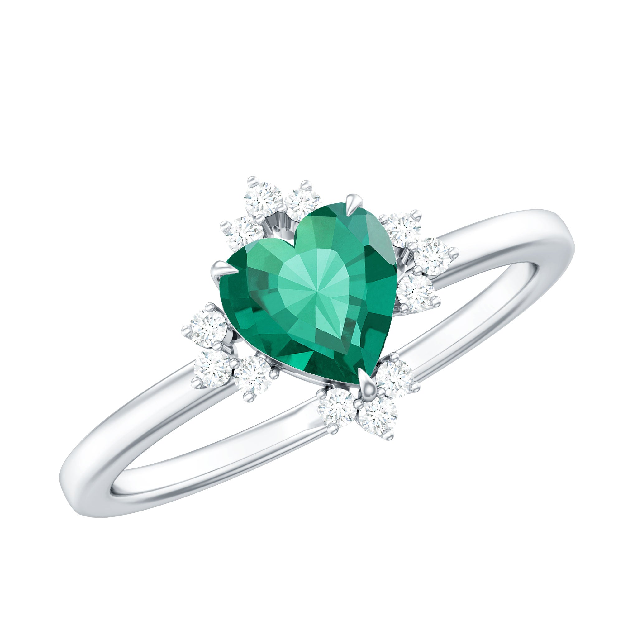 Certified 7 mm Lab Grown Emerald Heart Shaped Engagement Ring with Diamond