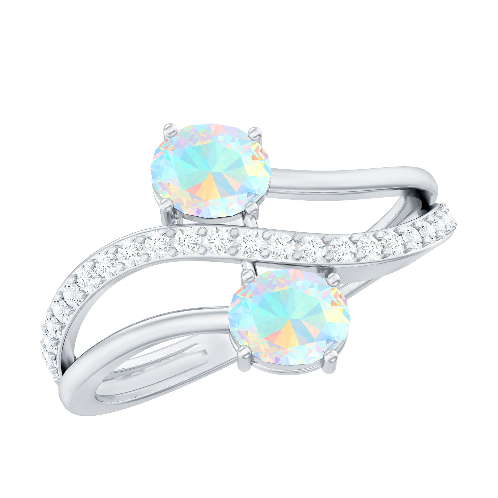 Natural Oval Ethiopian Opal Diamond Toi Et Moi Engagement Ring with Bypass Shank