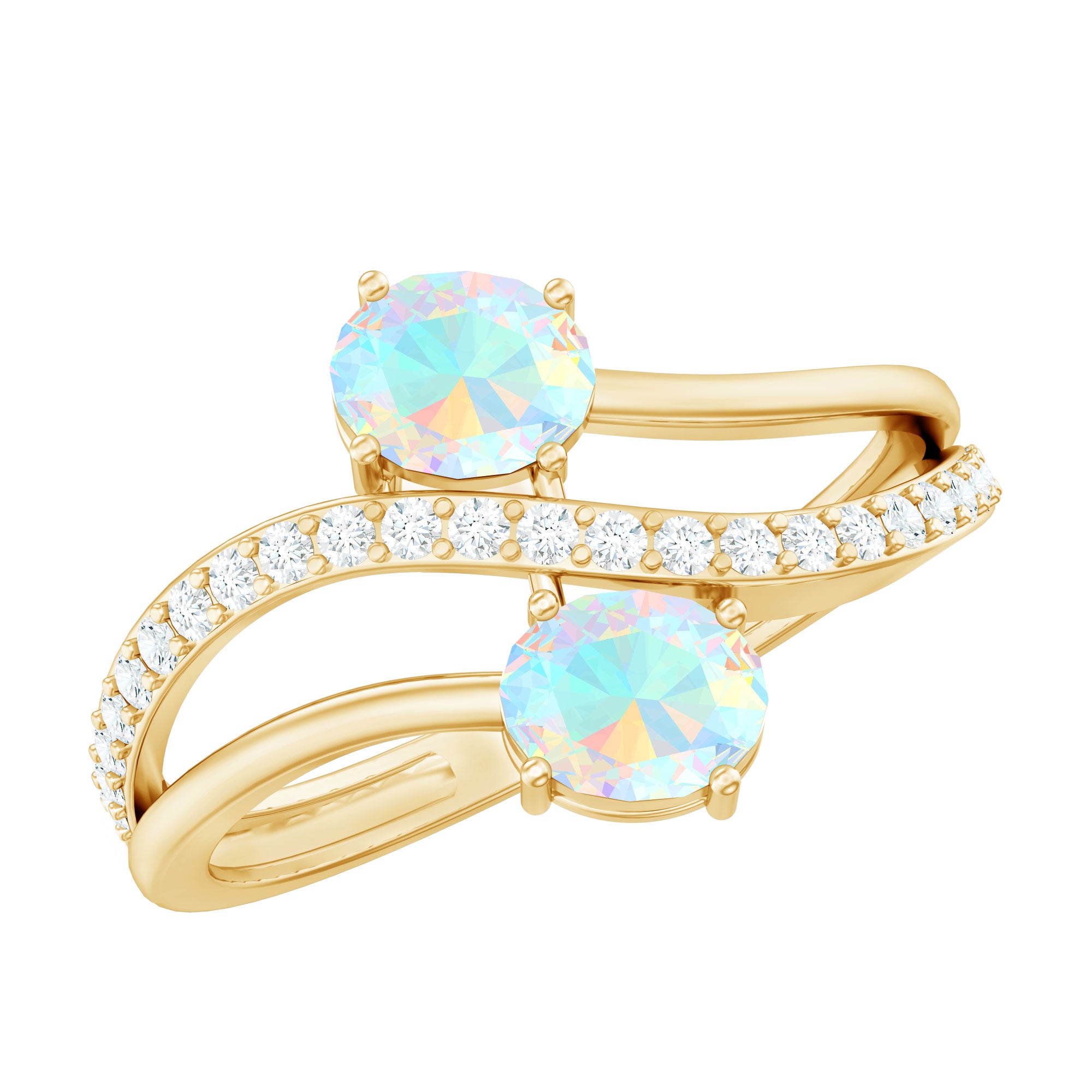Natural Oval Ethiopian Opal Diamond Toi Et Moi Engagement Ring with Bypass Shank AAA - Rosec Jewels